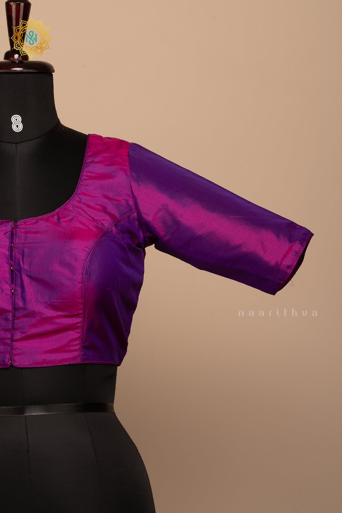 Dual Shade Of Purple - Semi Silk Readymade Blouse Allover Plain Body