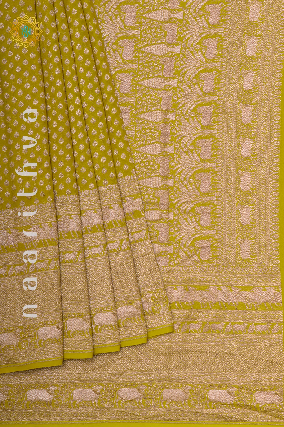 LEMON YELLOW - PURE BANARASI KHADDI GEORGETTE