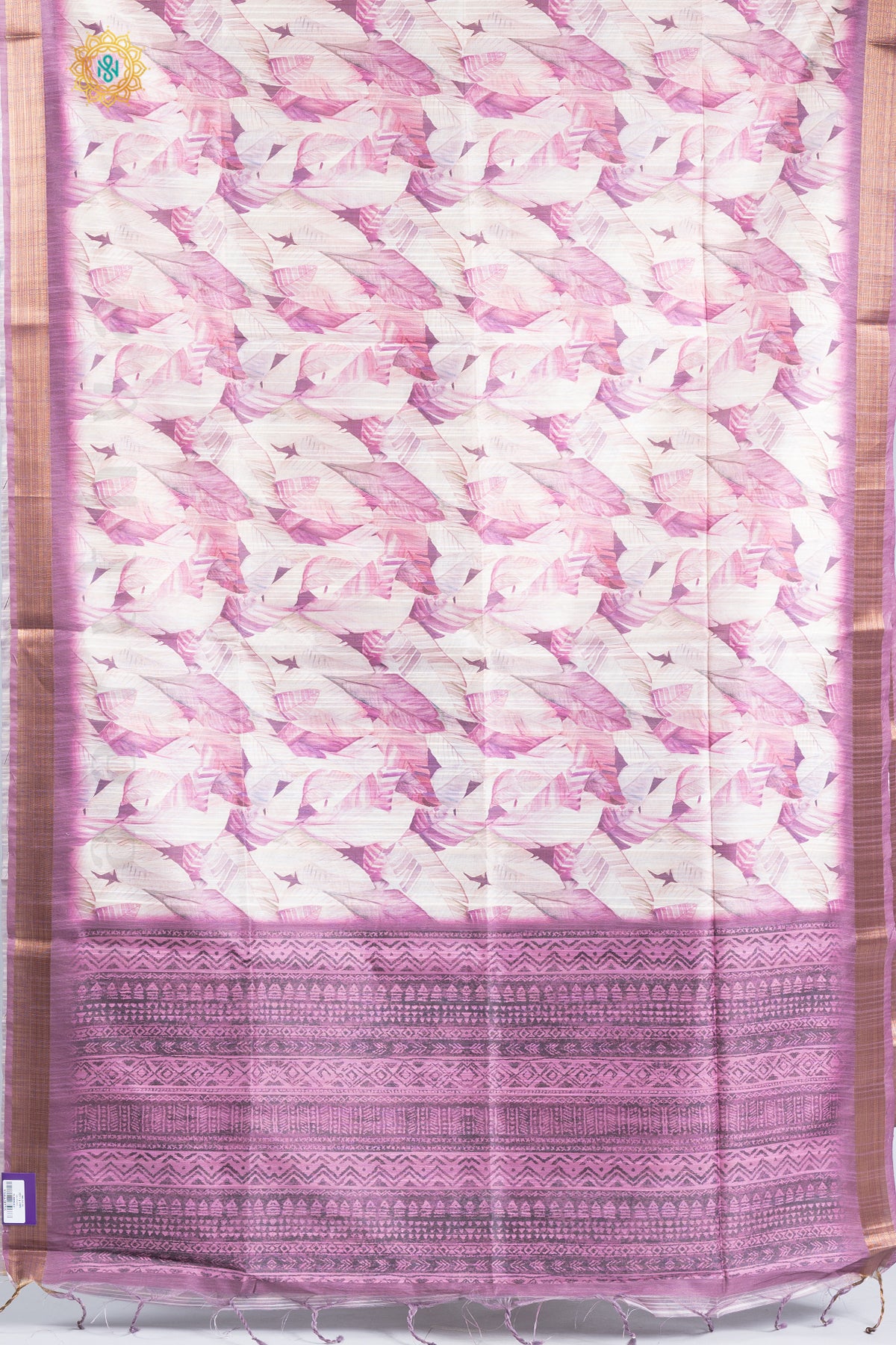 OFF WHITE WITH LAVENDER - KOTHA LINEN WITH DIGITAL PRINTS ON THE BODY & TISSUE BORDER