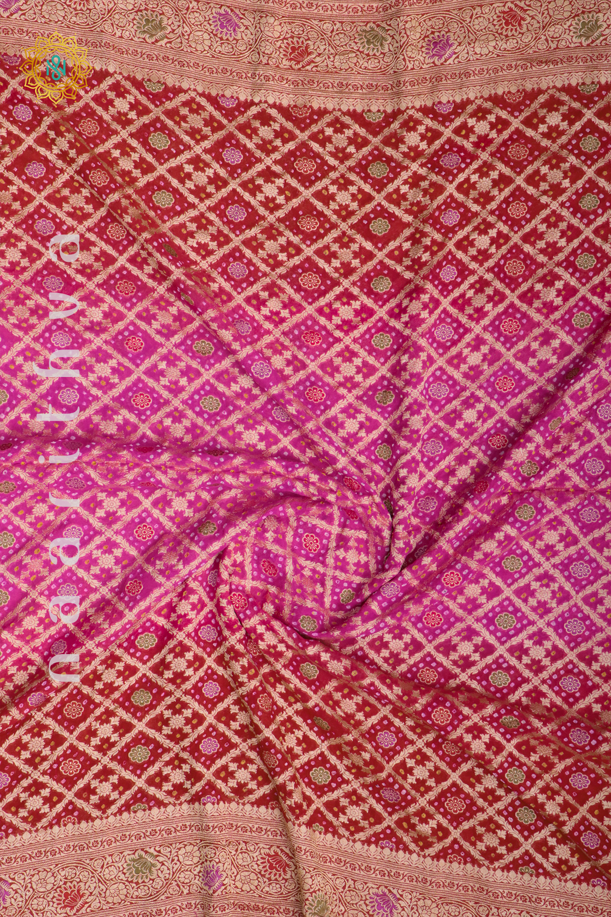 RED WITH PINK - PURE BANARASI GEORGETTE TIE & DYE