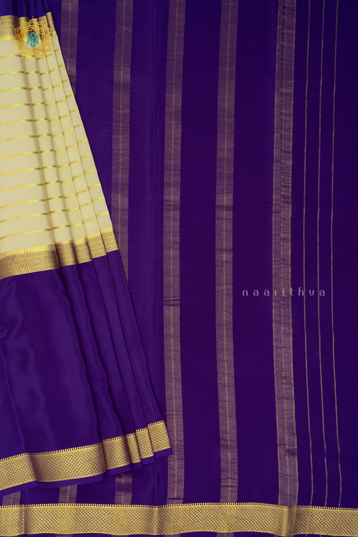 OFF WHITE WITH VIOLET - PURE MYSORE CREPE SILK