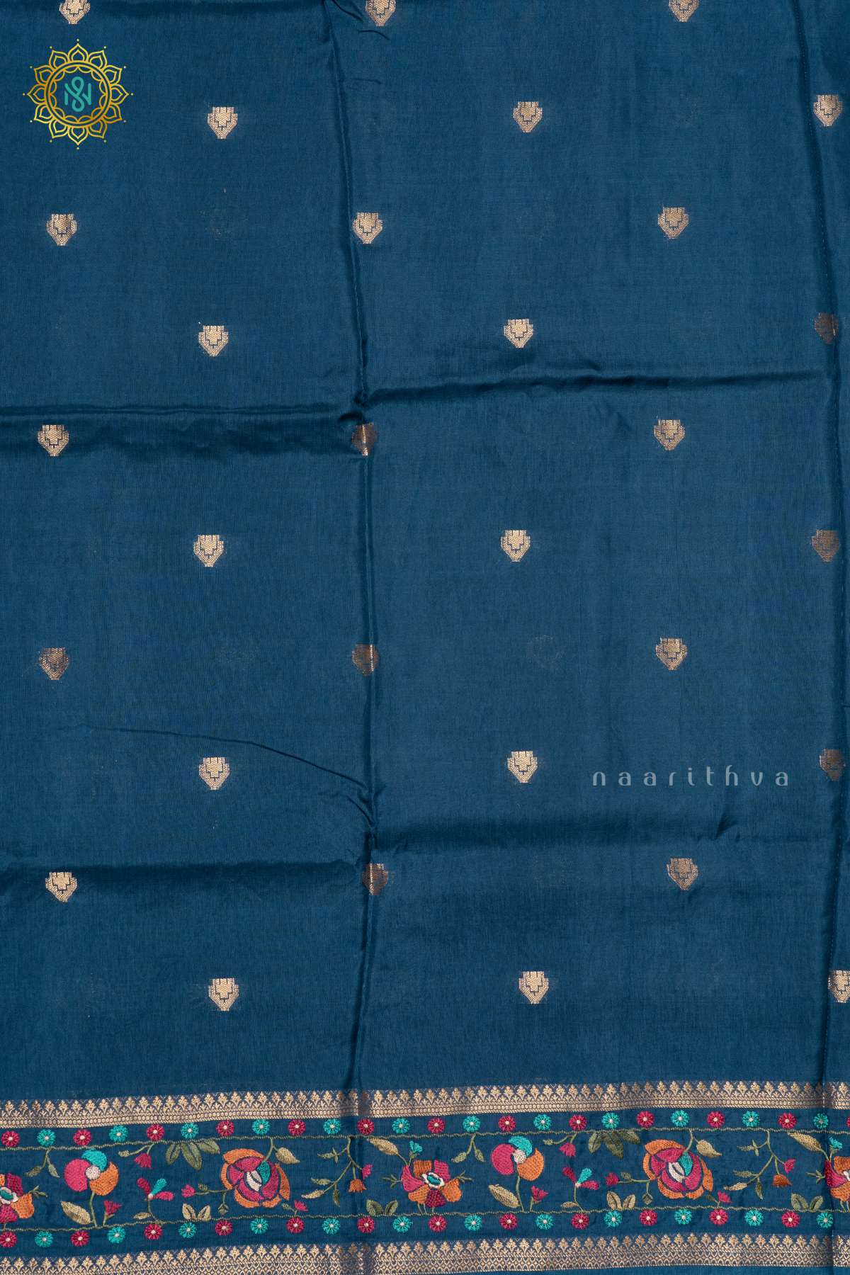 TEAL BLUE - SEMI CREPE SILK WITH EMBROIDERY