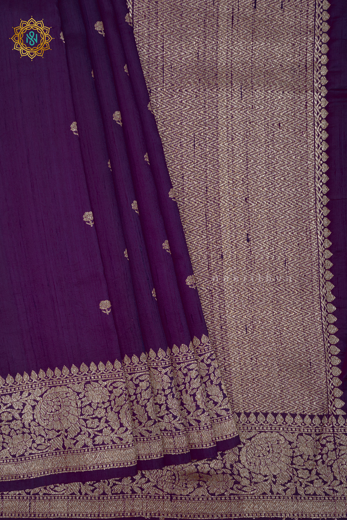 PURPLE WITH CYAN GREEN - PURE BANARASI RAW SILK