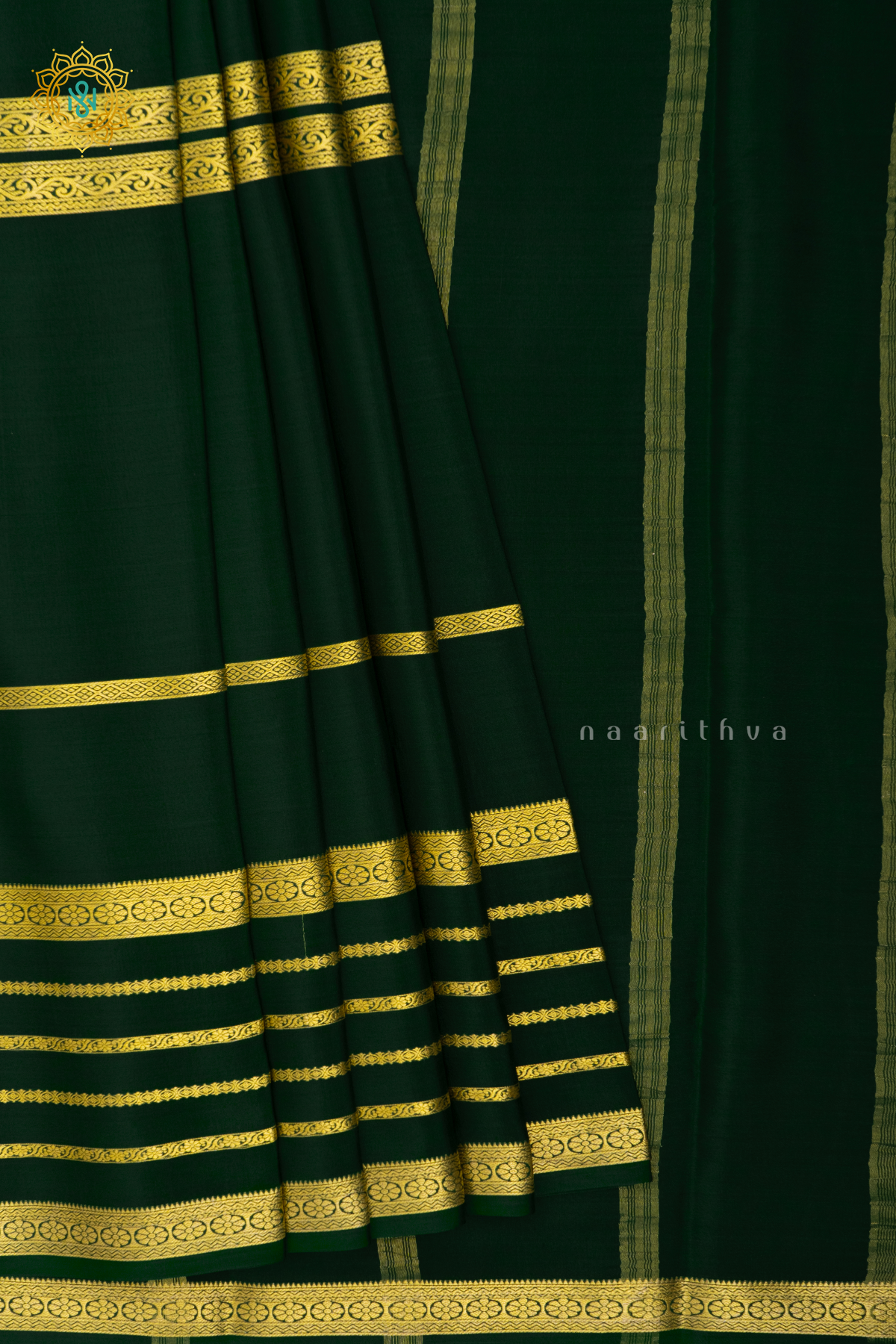 BOTTLE GREEN - PURE MYSORE CREPE SILK