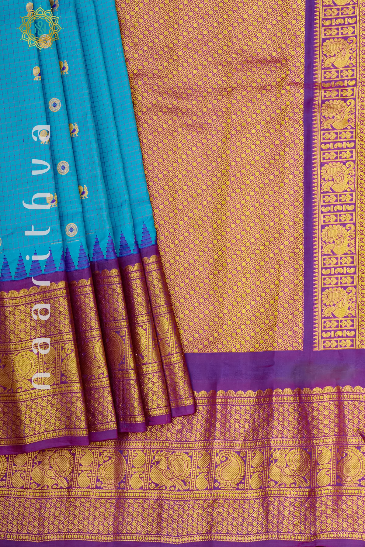 AQUA BLUE WITH PURPLE - PURE GADWAL SILK