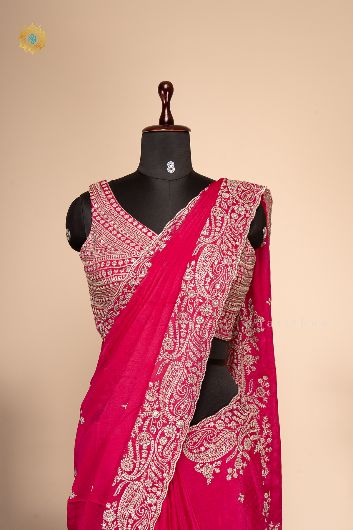 RANI PINK - CREPE PARTY WEAR SAREE WITH READYMADE BLOUSE