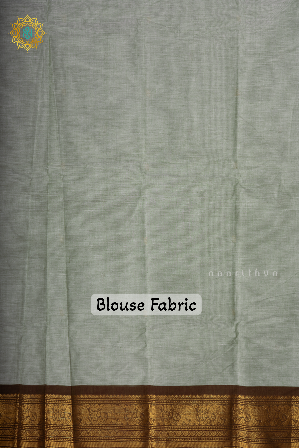 Grey With Olive Green Chettinad Cotton Saree With Thread Woven Buttas & Contrast Border