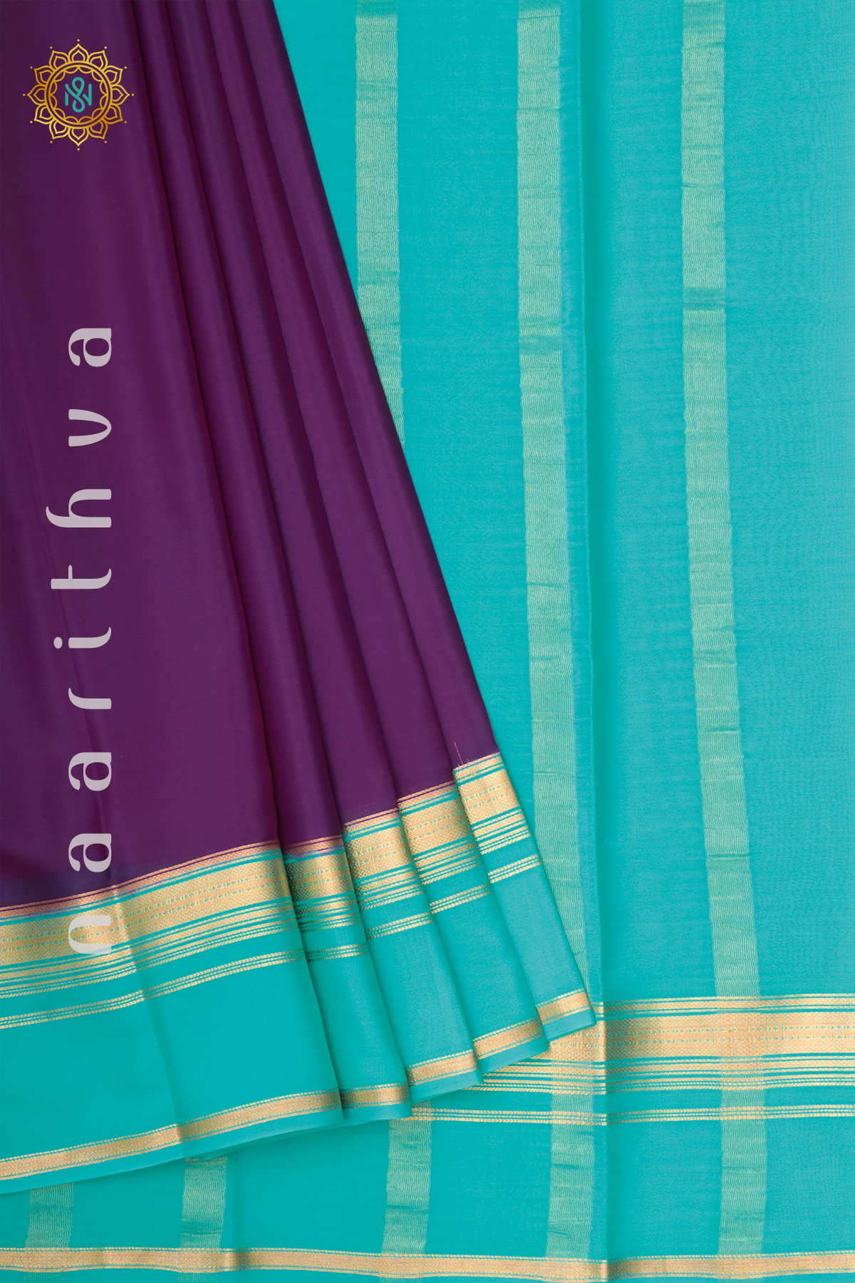 MAGENTA WITH AQUA BLUE - PURE MYSORE CREPE SILK