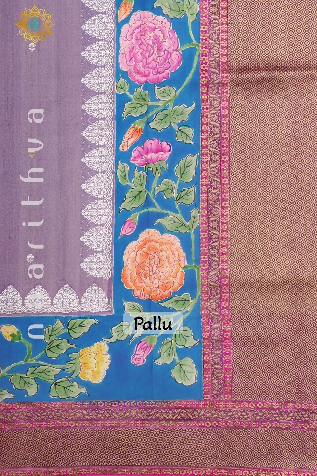 LAVENDER WITH RANI PINK - PURE HAND PAINTED TUSSAR GEORGETTE