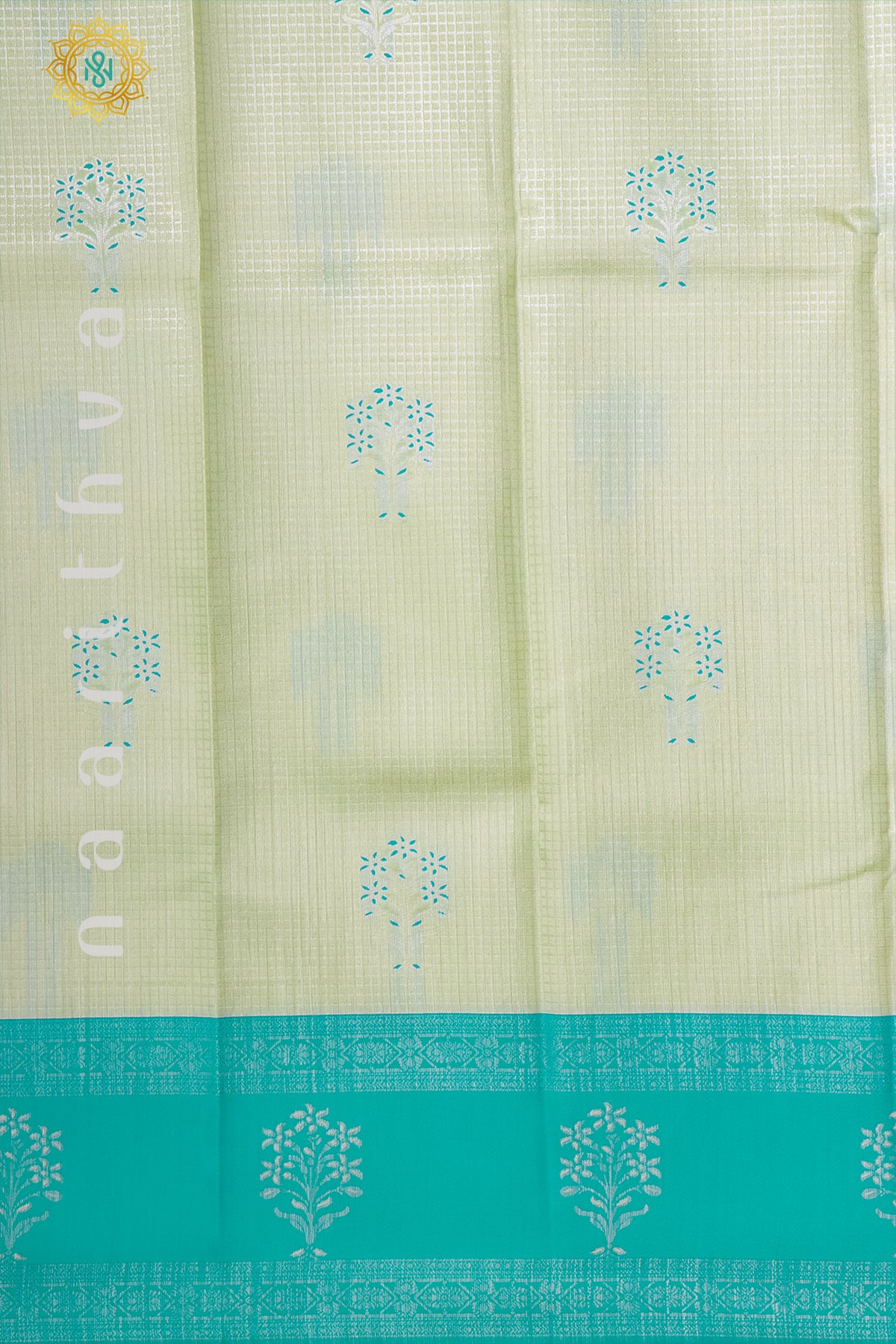 WHITE WITH CYAN GREEN - SEMI KANCHI