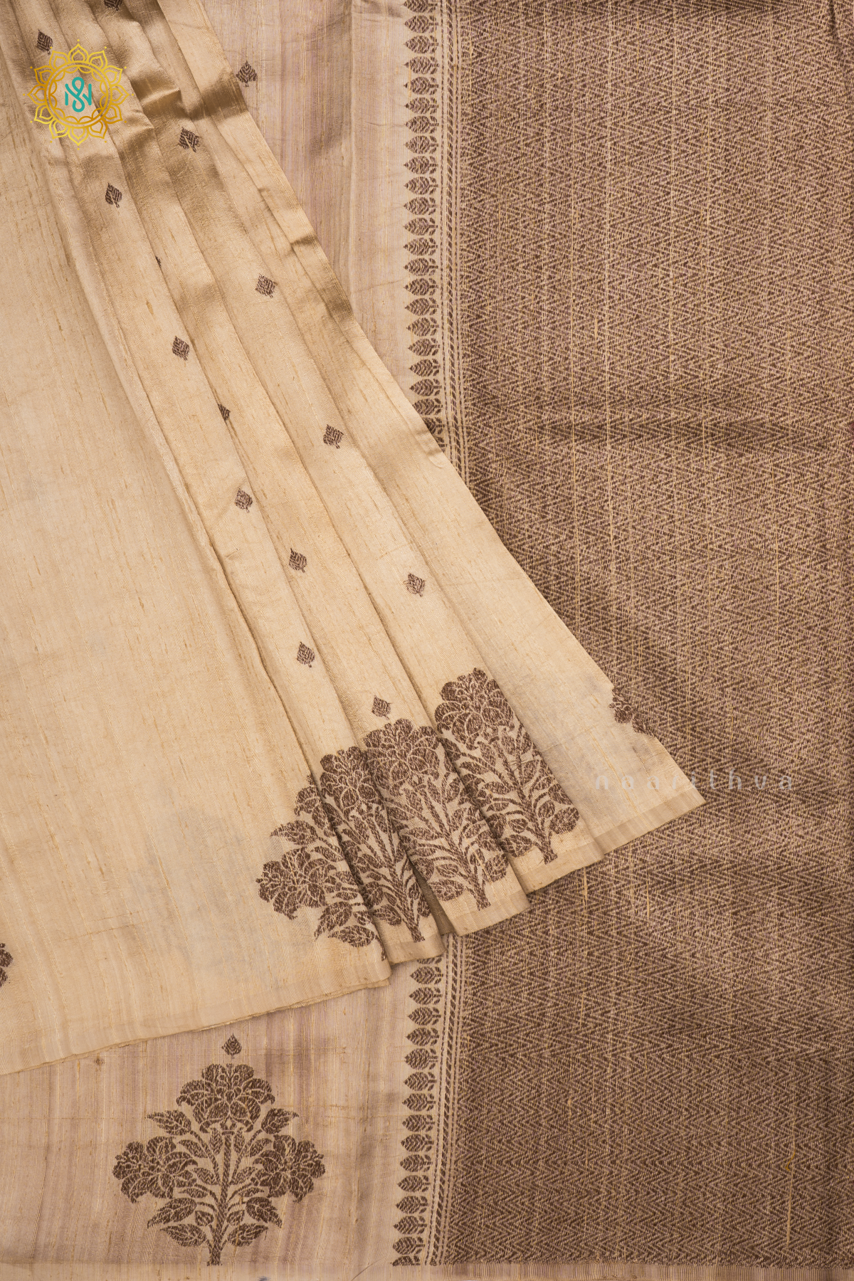 Off White with Red Pure Banarasi Raw Silk Saree With Allover Zari Buttas And Floral Zari Border