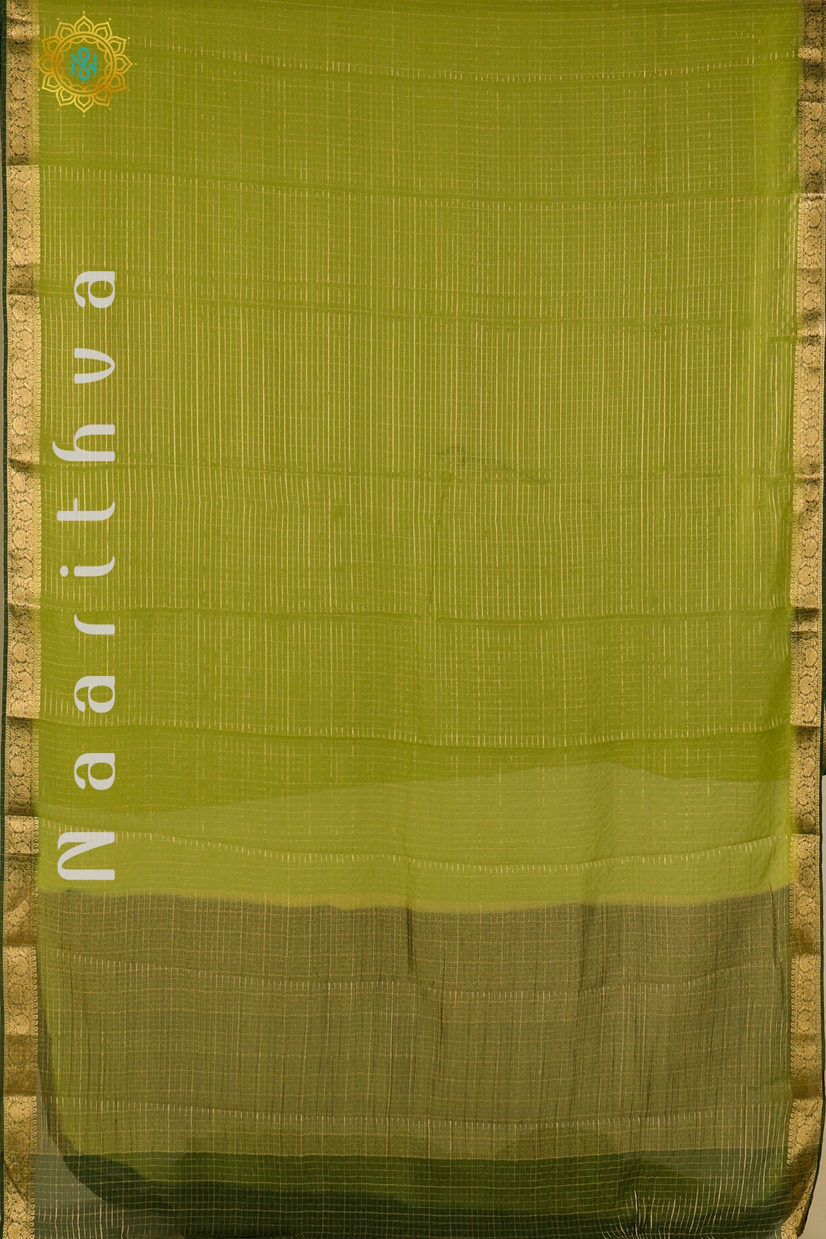 GREEN WITH BOTTLE GREEN - CHIFFON GEORGETTE WITH CHECKED PATTERN