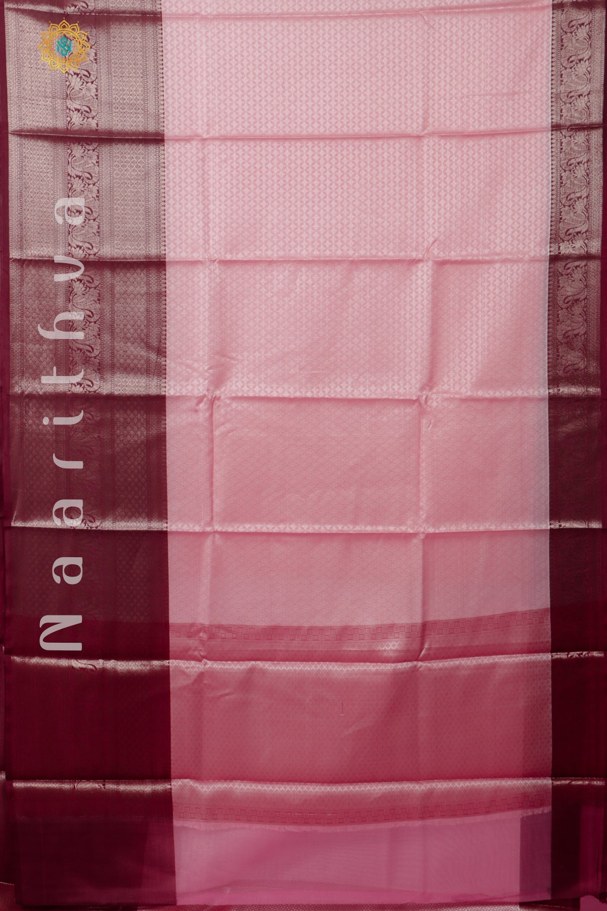 PINK WITH MAROON - KORA TANCHOI SILK- BIG BORDER