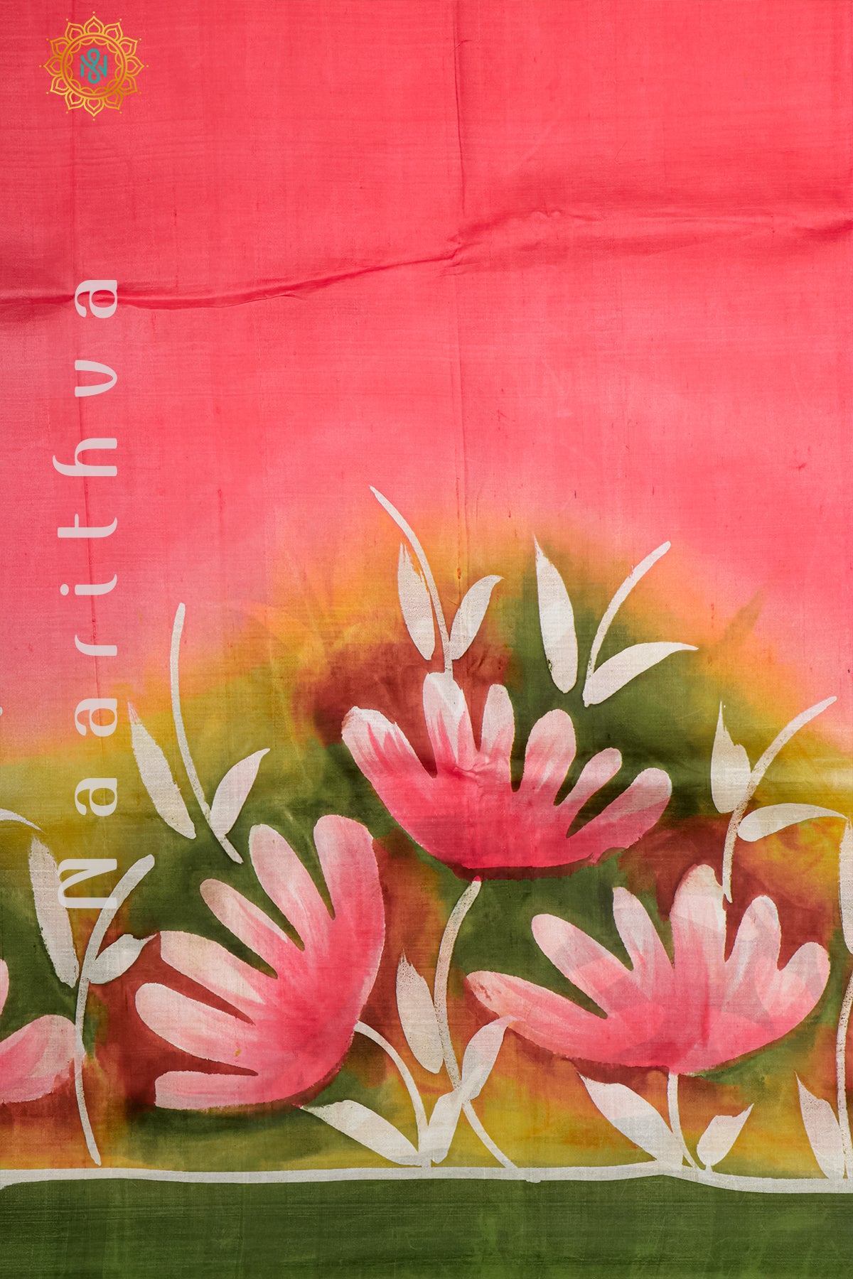 PINK WITH GREEN - PURE MULBERRY SILK WITH VAX PRINT
