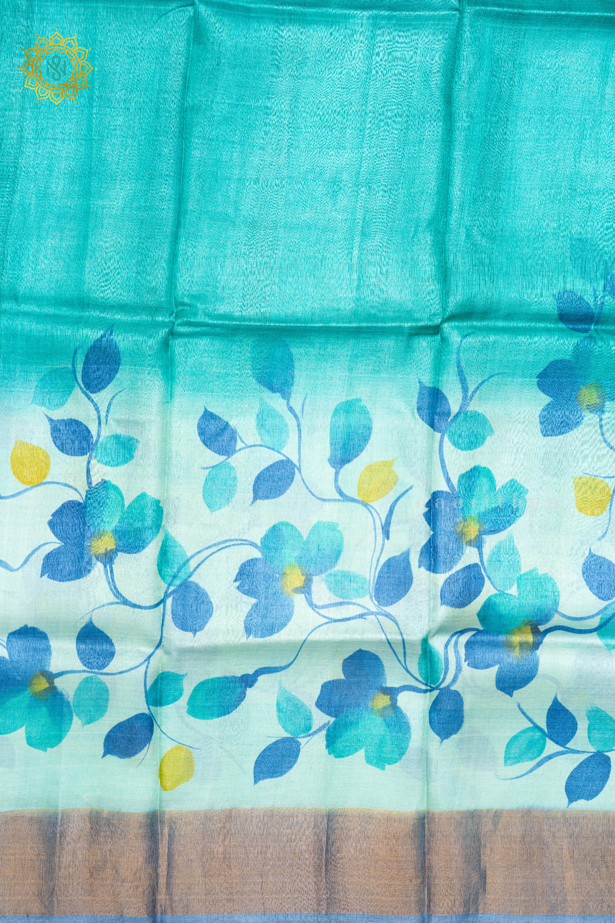 AQUA BLUE - PURE TUSSAR SILK WITH HAND PAINTED