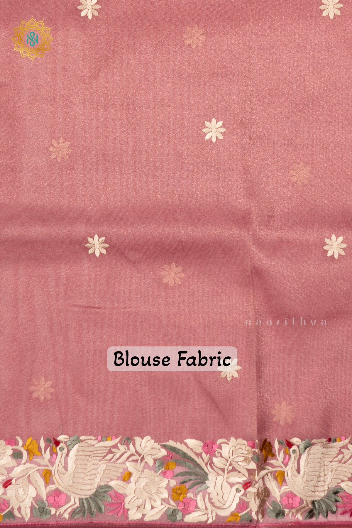 Peachish Pink Tissue Organza Saree All Over Hand Embroidery Buttas with Hand Embroidery Border