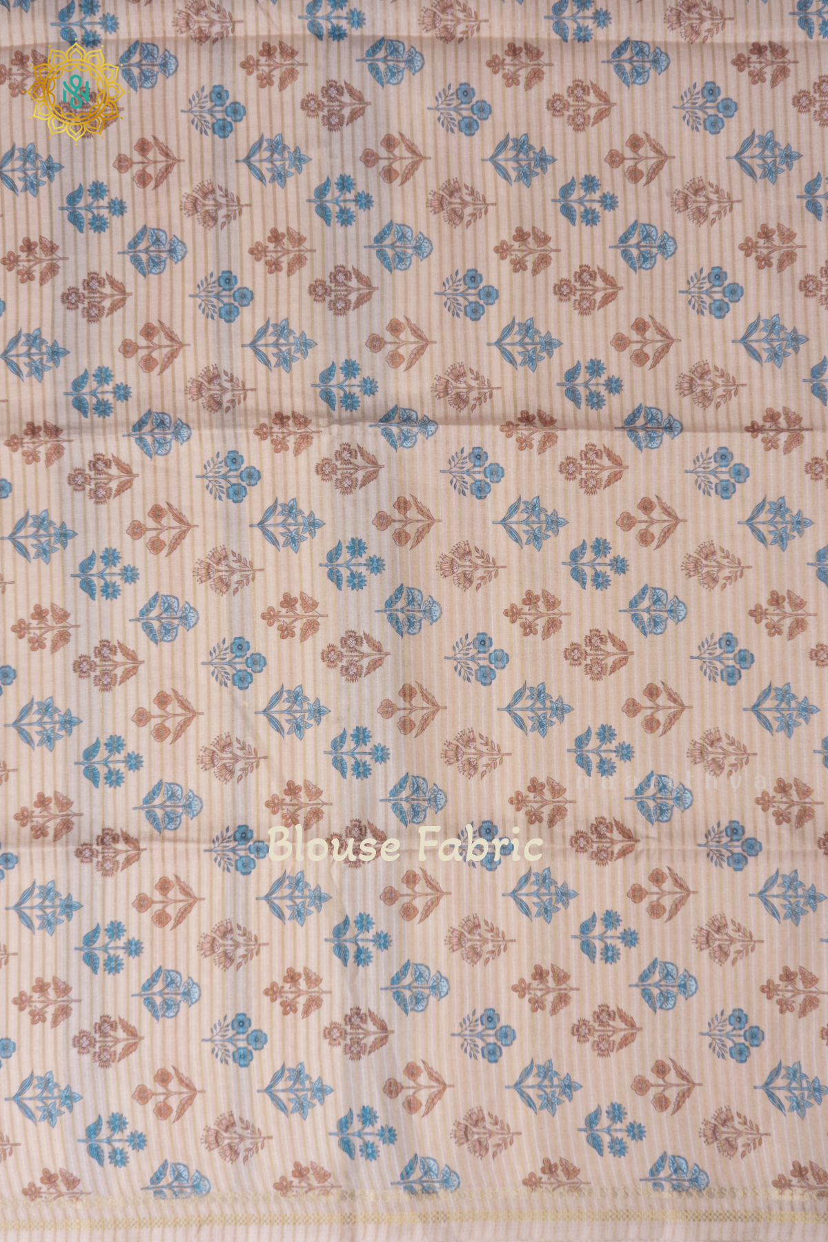 Beige With Blue Semi Tussar Silk Saree With Vertical Stripes & Contrast Pallu