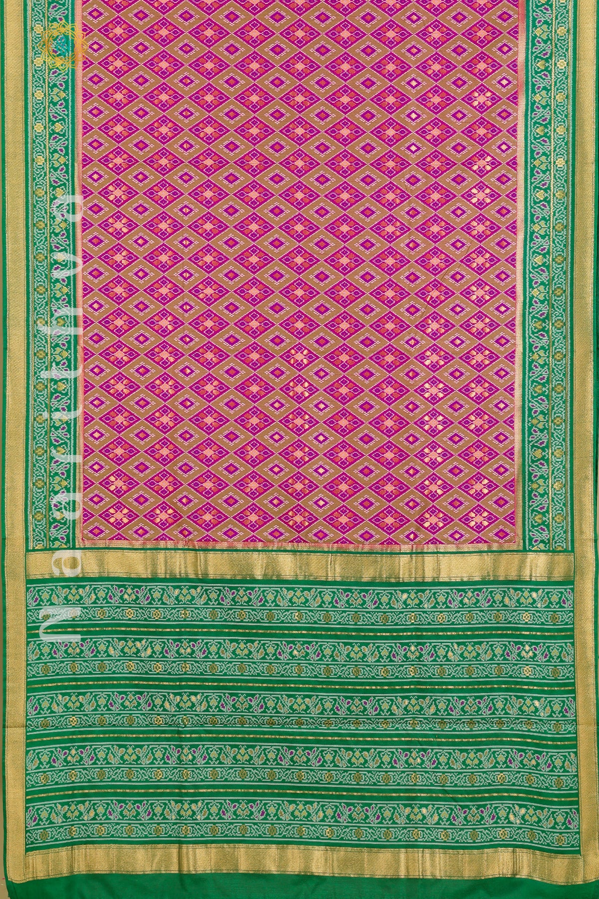 PINK WITH GREEN - SILK MIX PATOLA