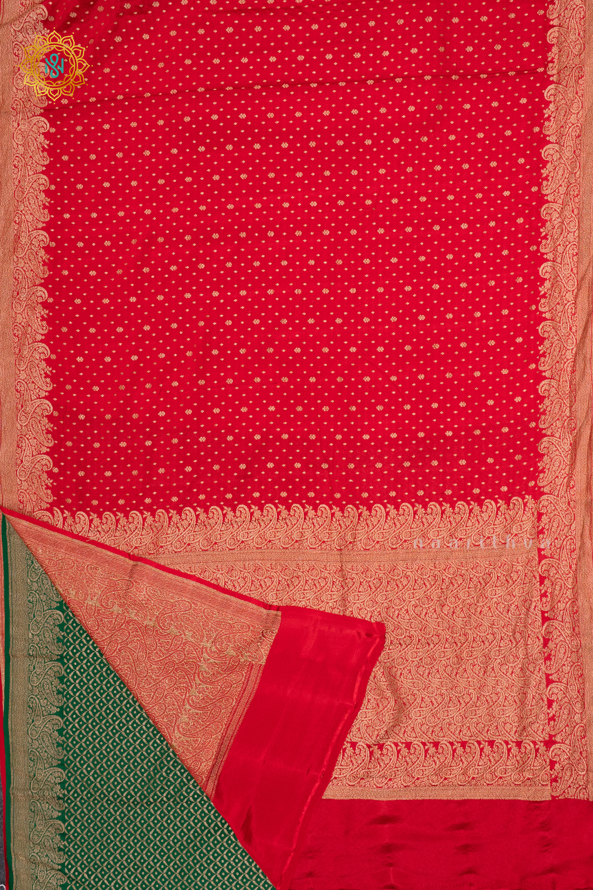 RED WITH GREEN - PURE BANARASI CREPE