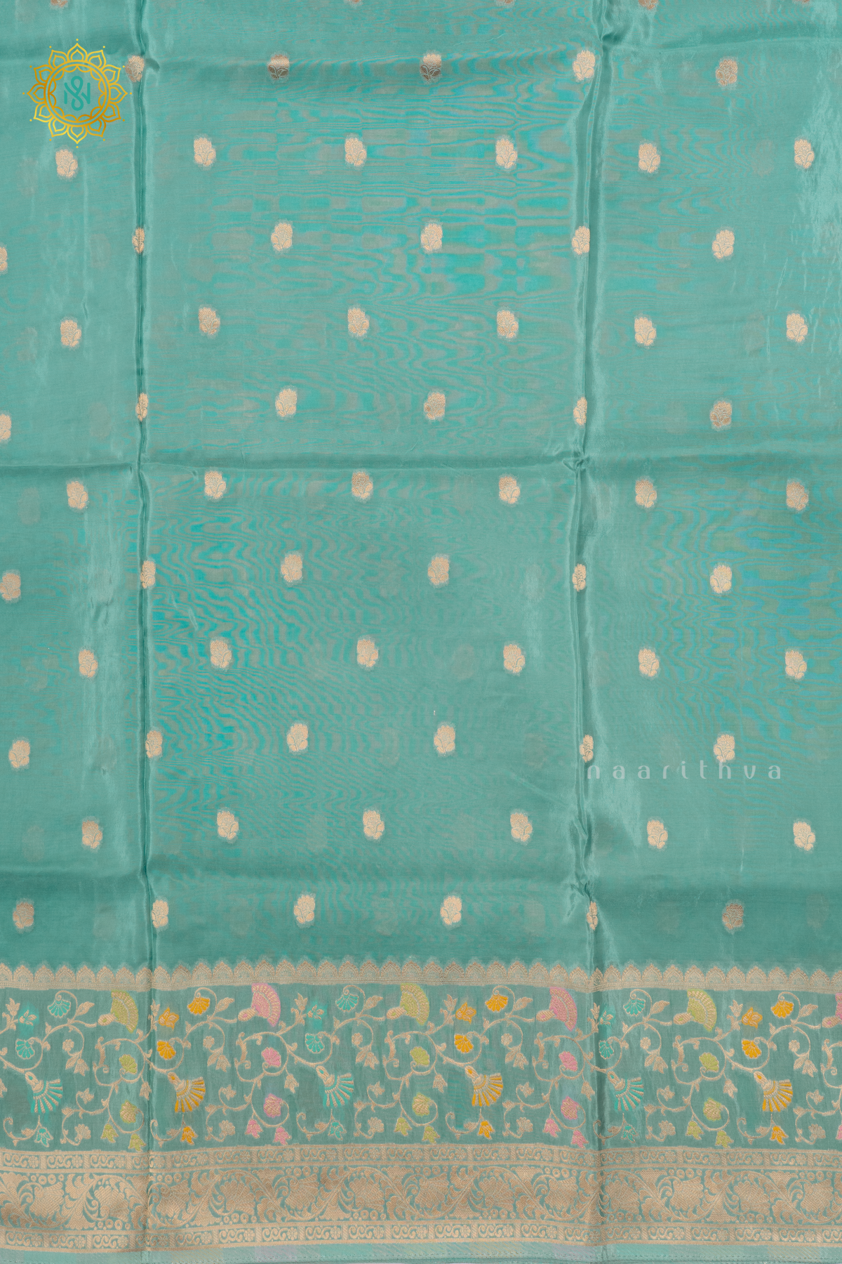 AQUA GREEN WITH BOTTLE GREEN - SATIN CREPE