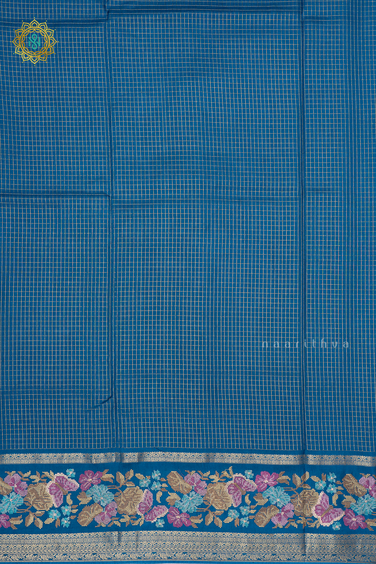 TEAL BLUE - SEMI CREPE SILK WITH EMBROIDERY