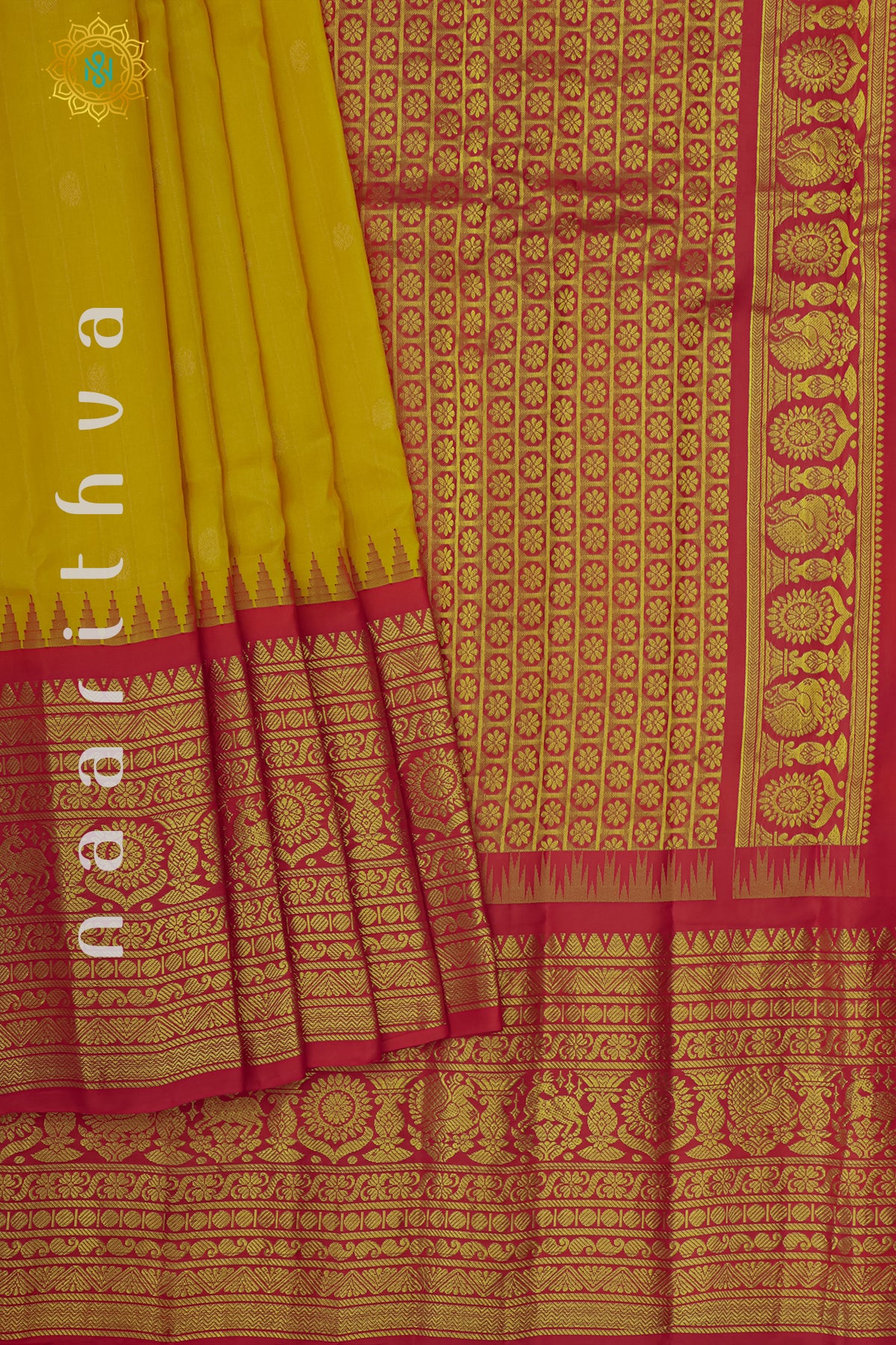 YELLOW WITH RED - PURE GADWAL SILK