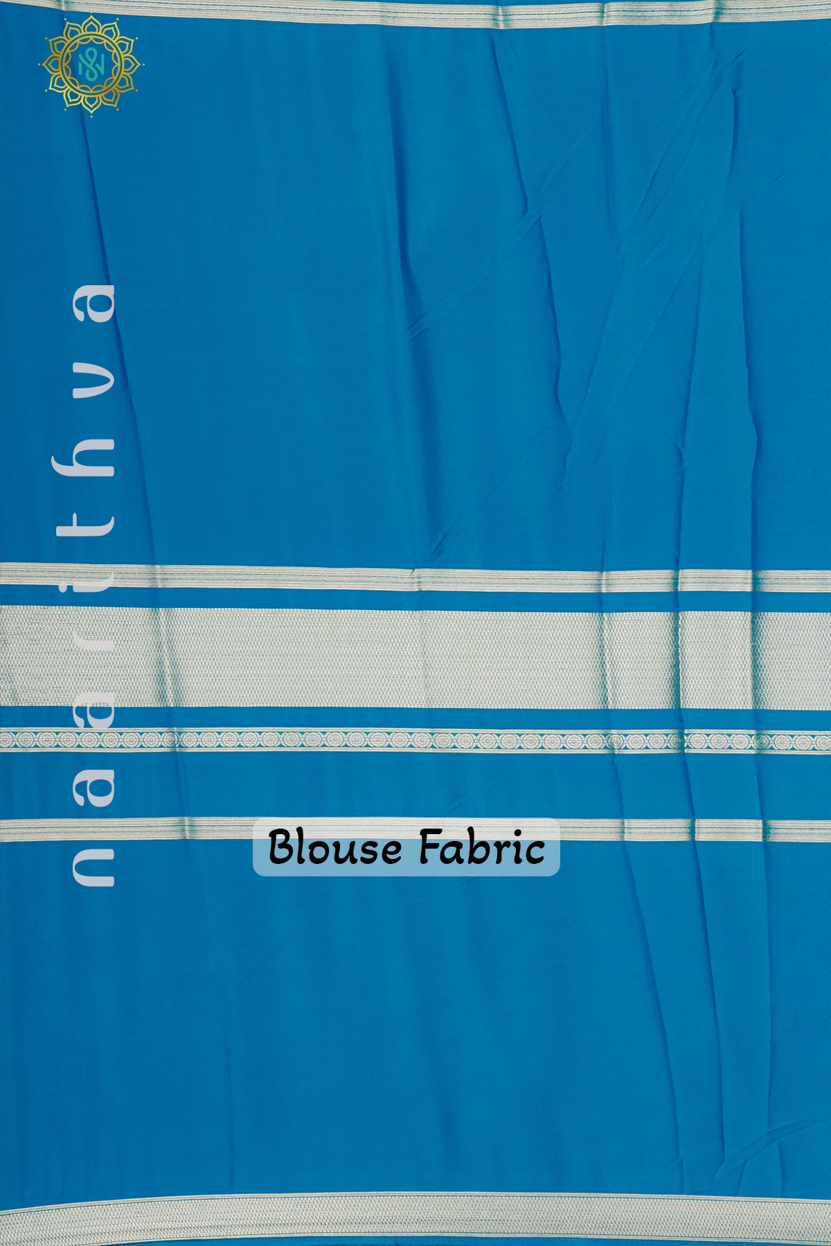 AQUA GREEN WITH SKY BLUE & NAVY BLUE - SEMI MYSORE CREPE SILK