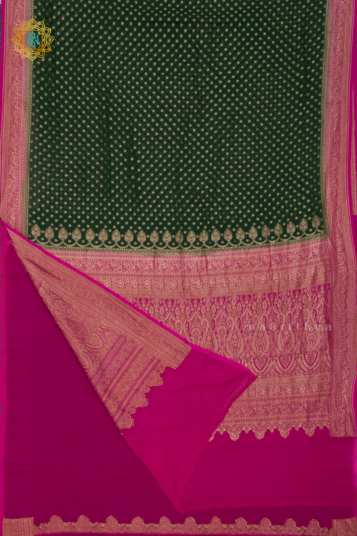 GREEN WITH PINK - PURE BANARASI KHADDI GEORGETTE
