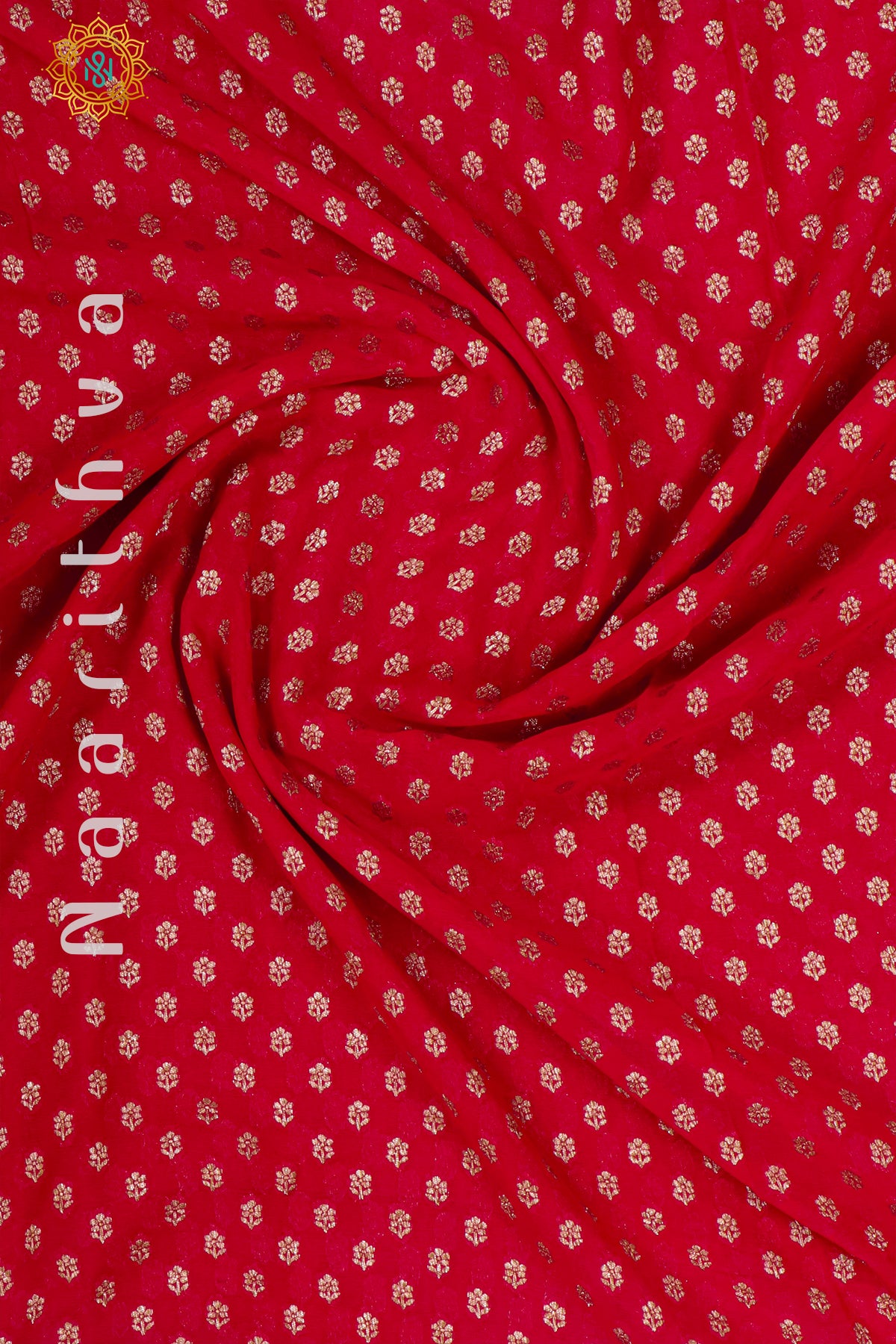 RED WITH PURPLE, PINK & NAVY BLUE - PURE HANDLOOM KHADDI GEORGETTE BANARAS