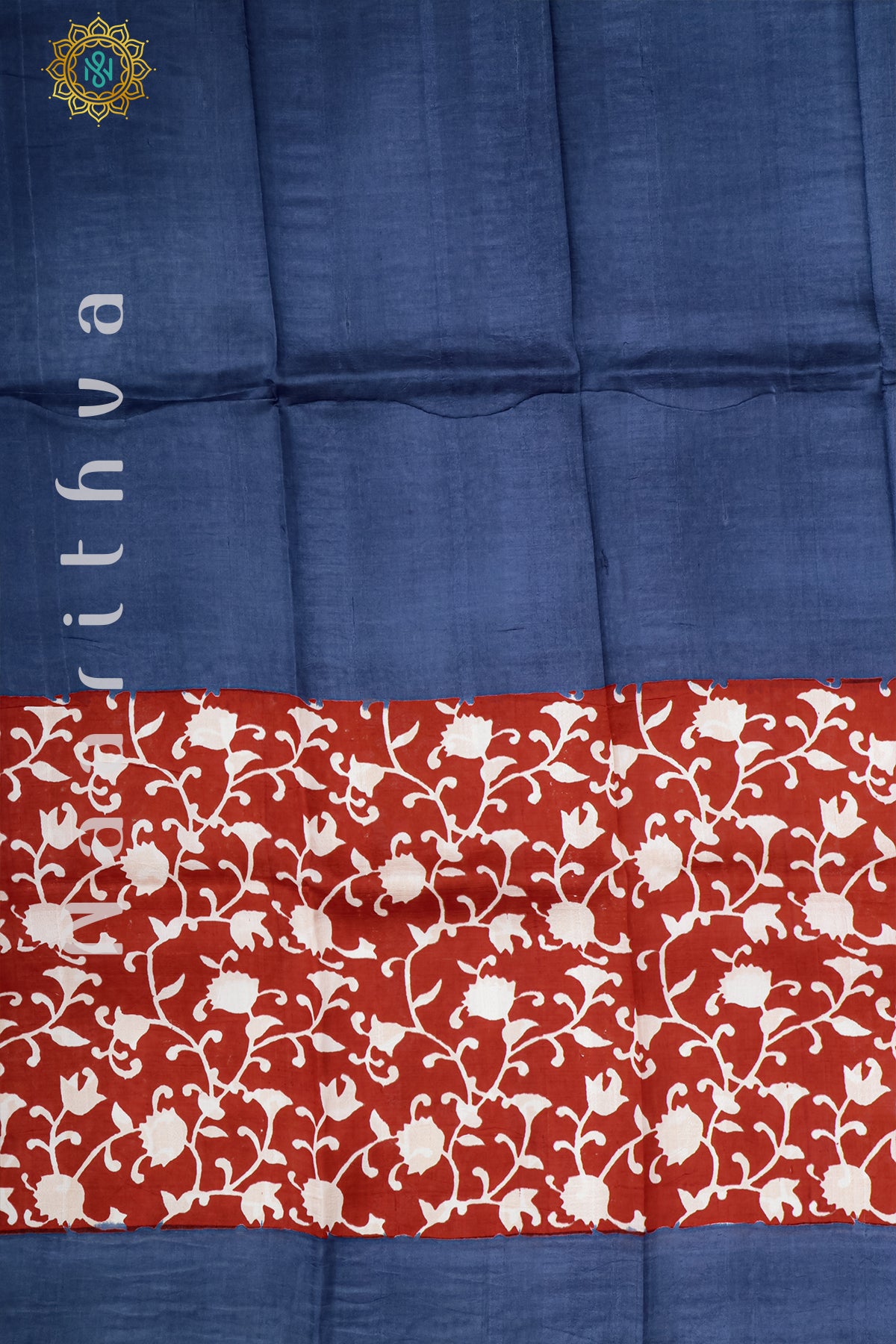BLUE WITH YELLOW & RED - PURE MULBERRY SILK WITH BLOCK PRINT