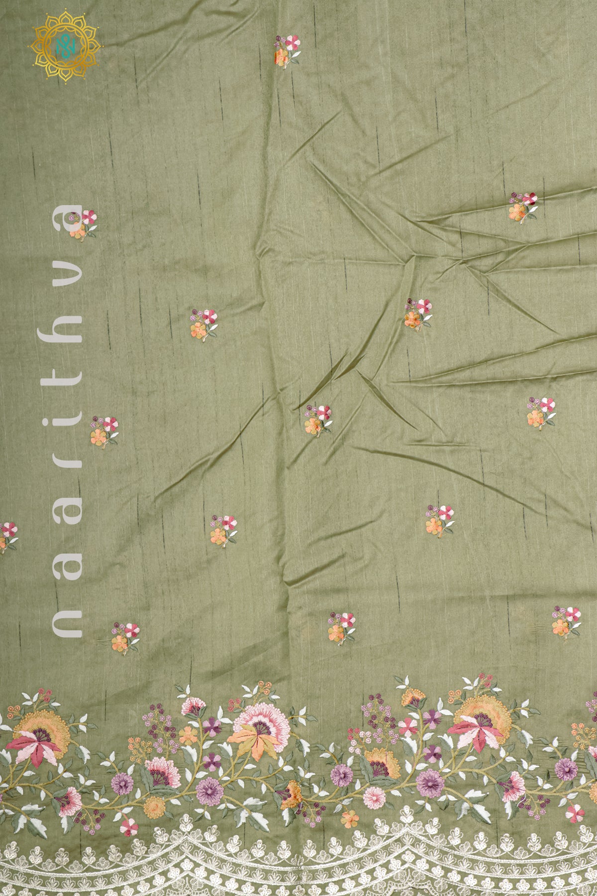 PISTA GREEN - SEMI TUSSAR SILK WITH EMBROIDER