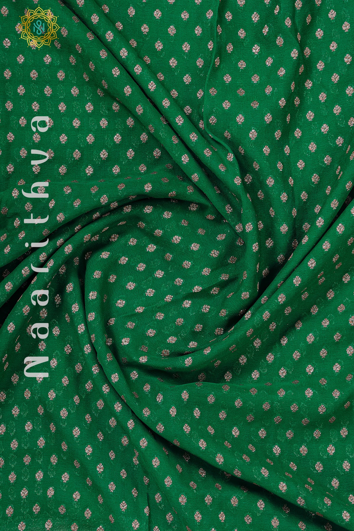 GREEN WITH RED - PURE HANDLOOM KHADDI GEORGETTE BANARAS