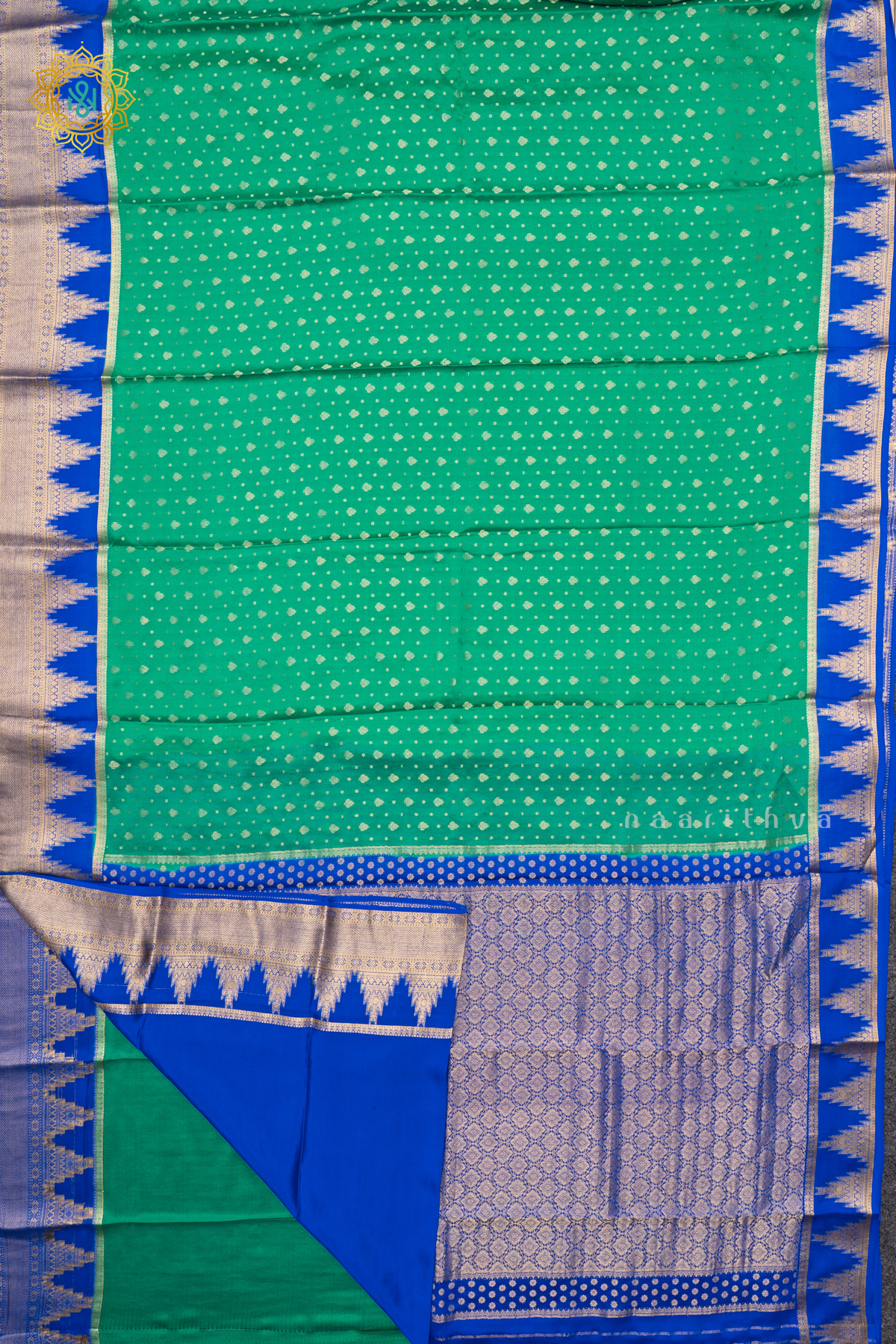 AQUA GREEN WITH BLUE - PURE MYSORE CREPE SILK