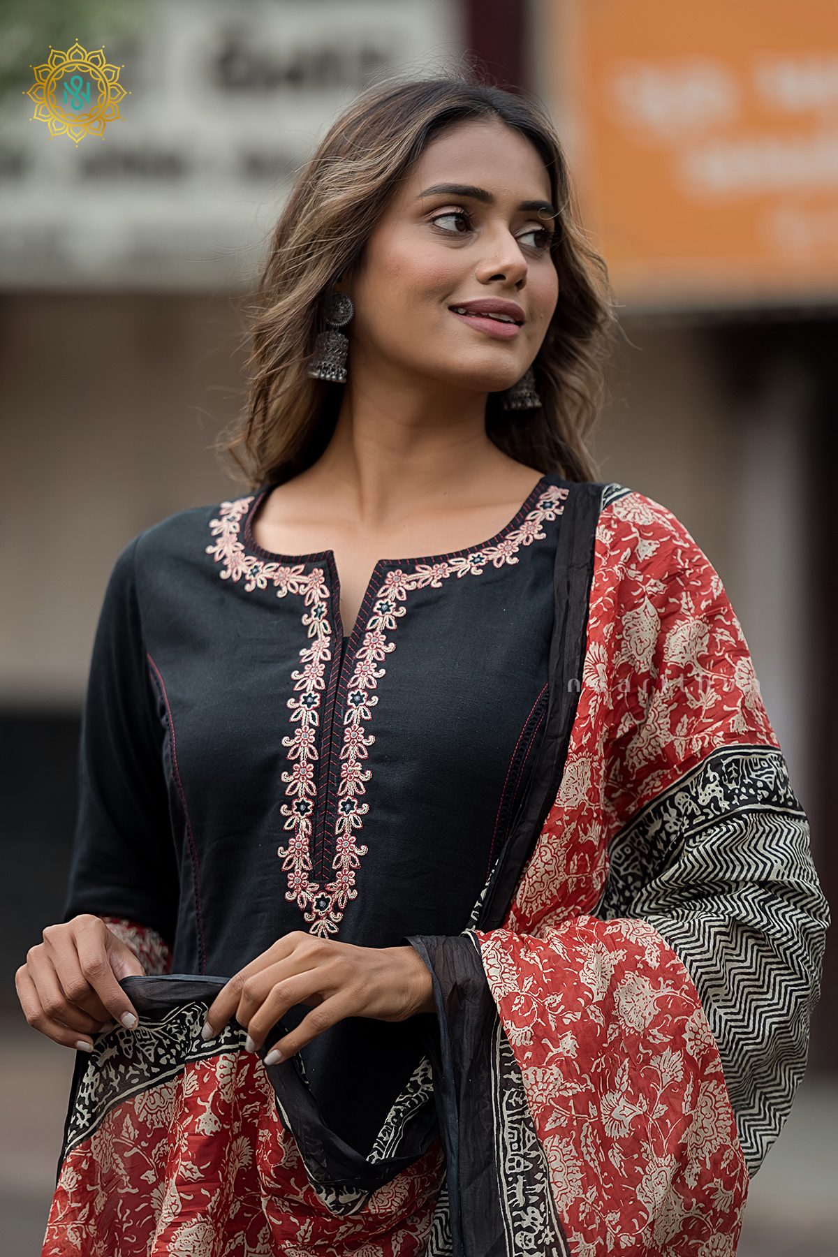 BLACK - COTTON 3PC SALWAR SUIT WITH TOP, BOTTOM & DUPATTA