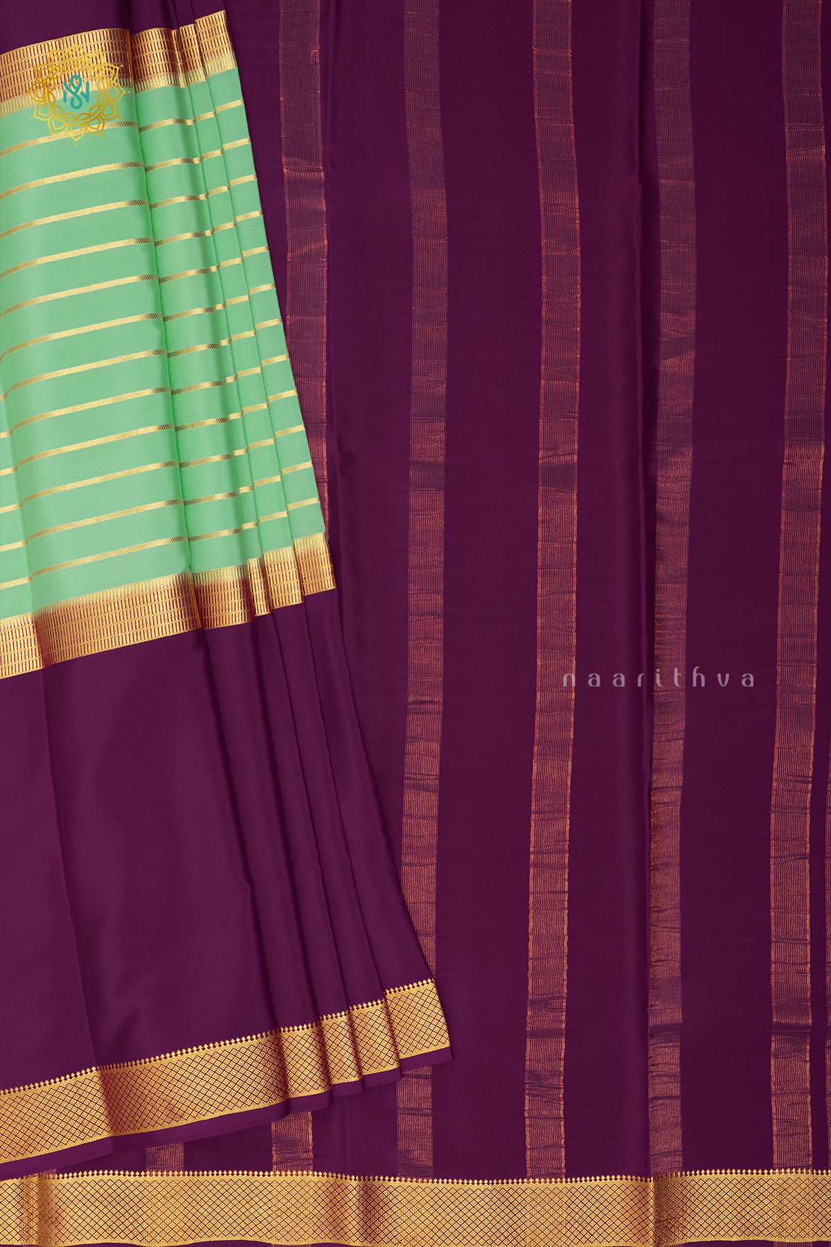 AQUA GREEN WITH MAGENTA - PURE MYSORE CREPE SILK