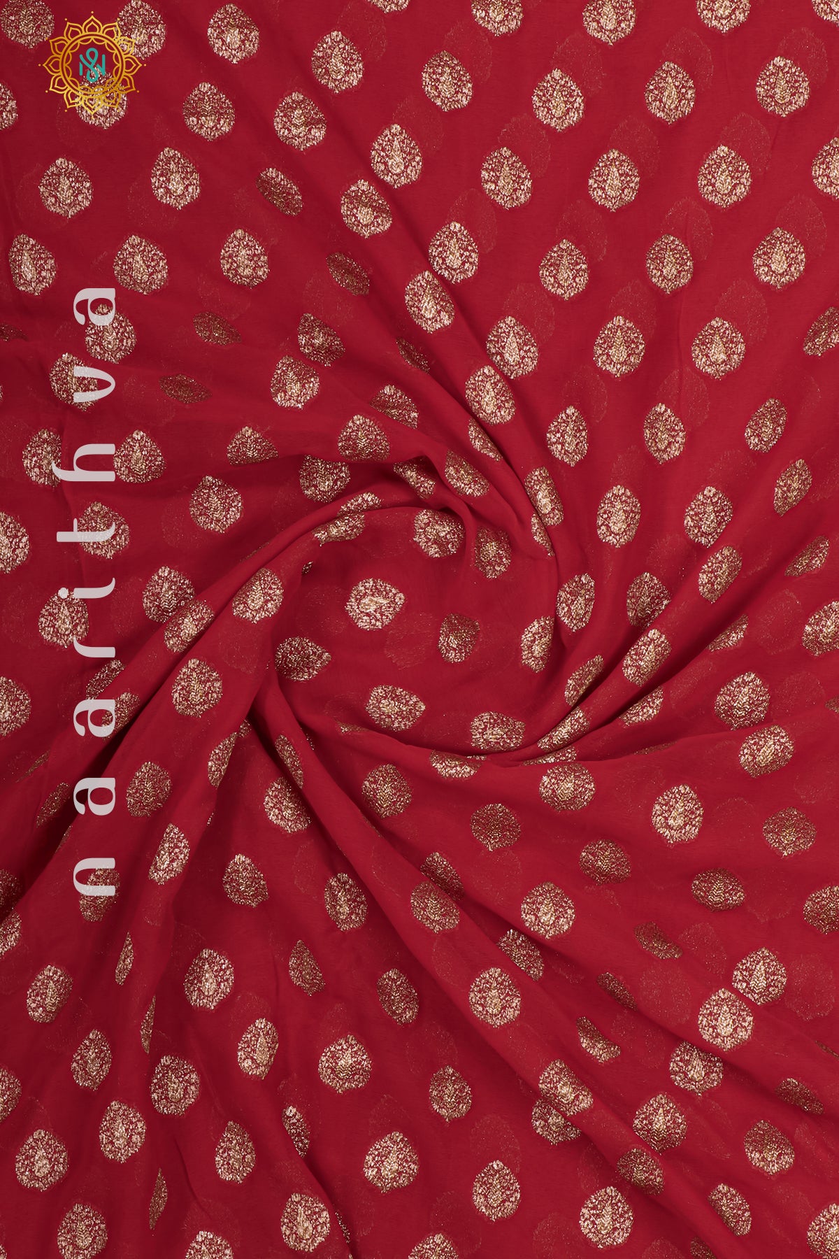 RED WITH BLUE - PURE HANDLOOM KHADDI GEORGETTE BANARAS