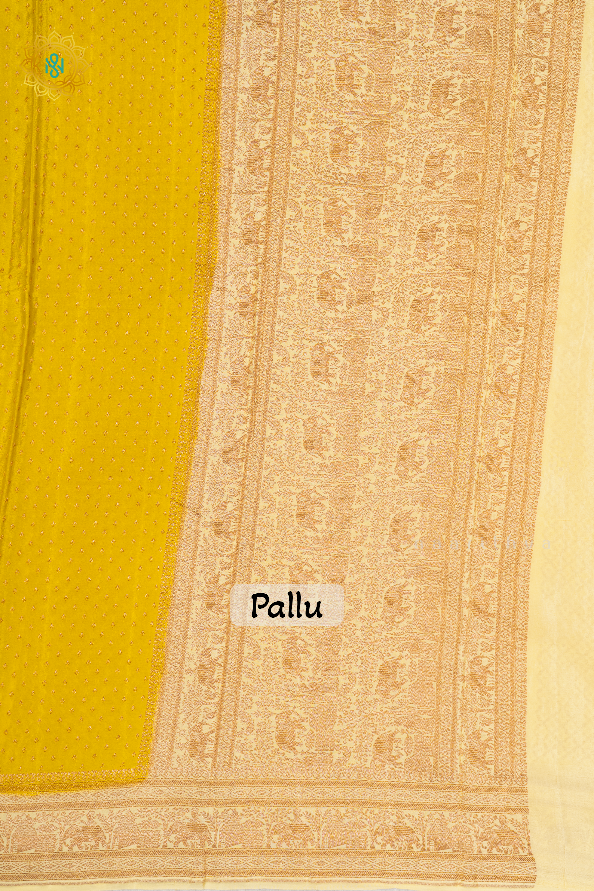 YELLOW WITH OFF WHITE - PURE BANRASI CREPE SILK