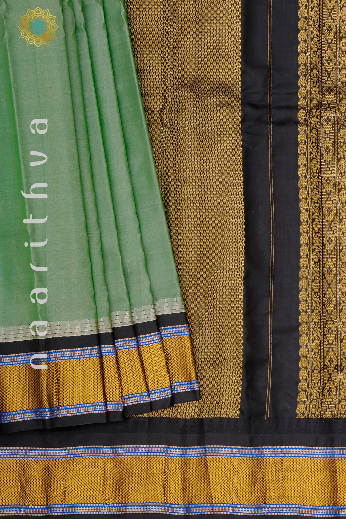 GREEN WITH BLACK - PURE GADWAL SILK