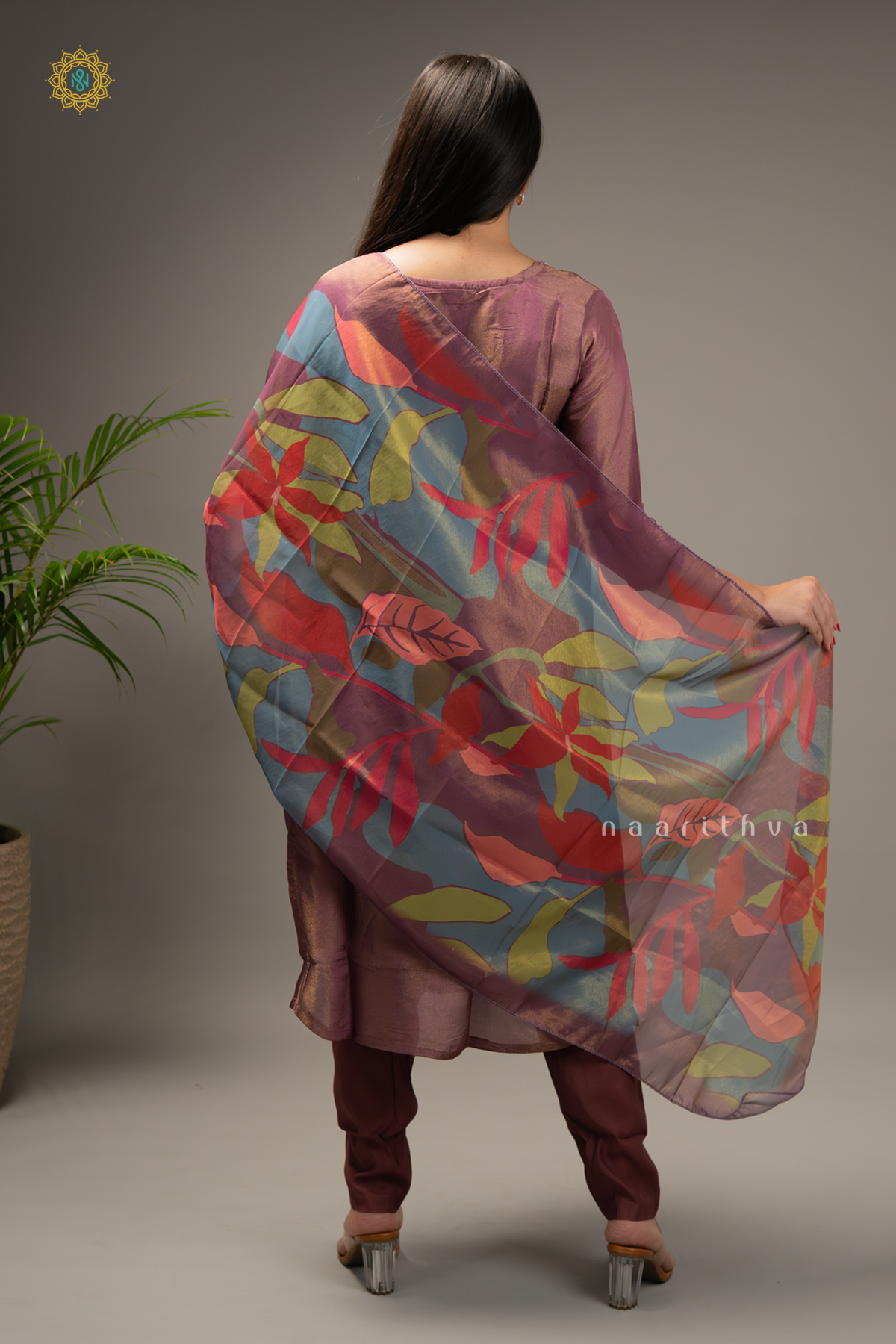 ROUGE PINK - TISSUE 3PC SALWAR SUIT WITH TOP, BOTTOM & DUPATTA