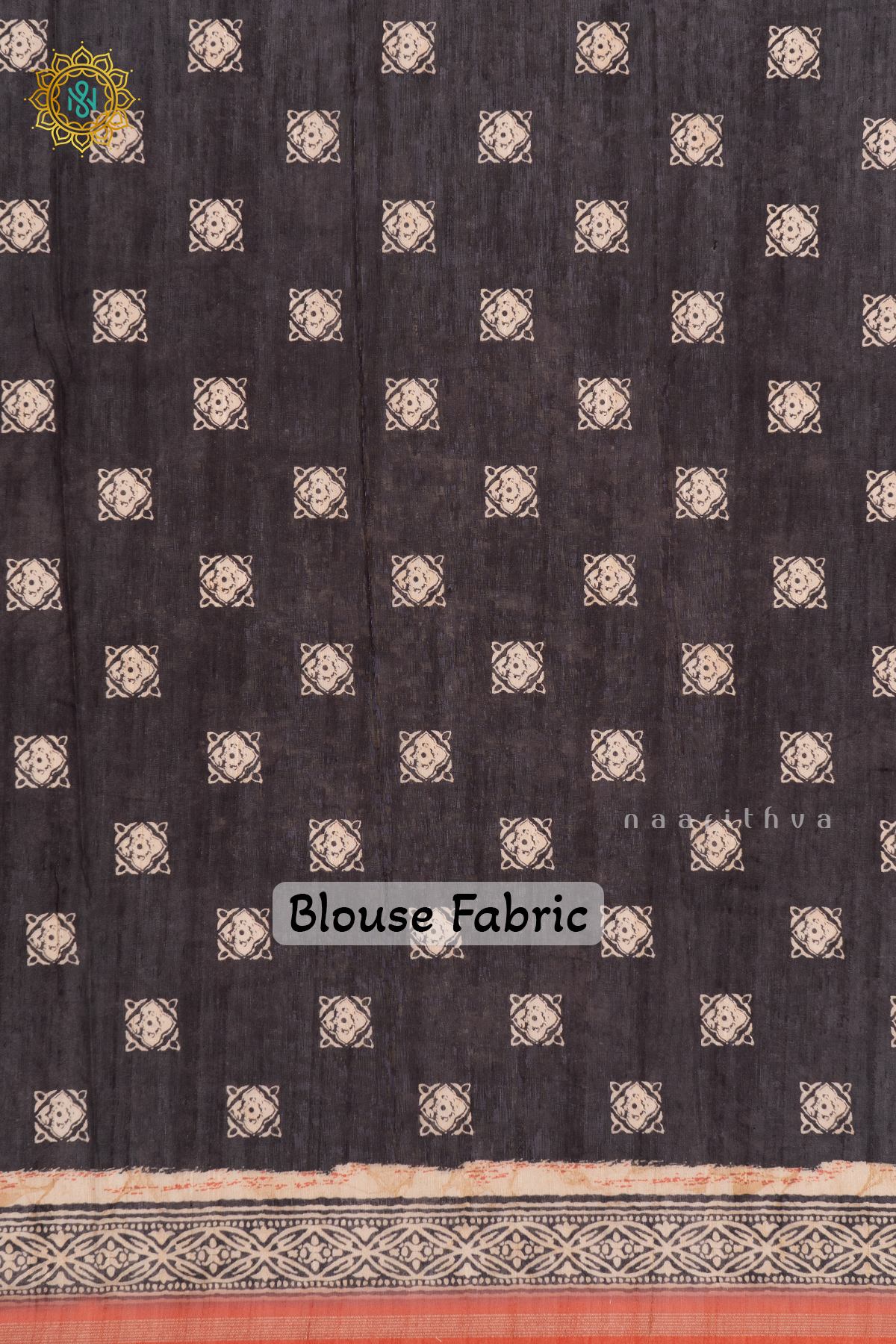 BLACK WITH ORANGE - SEMI TUSSAR SILK