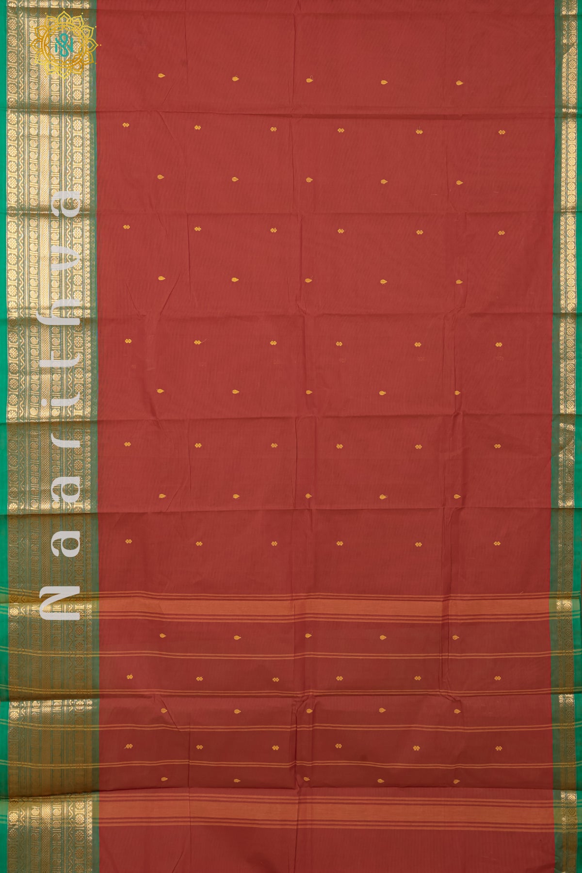 RED WITH GREEN - CHETTINAD COTTON