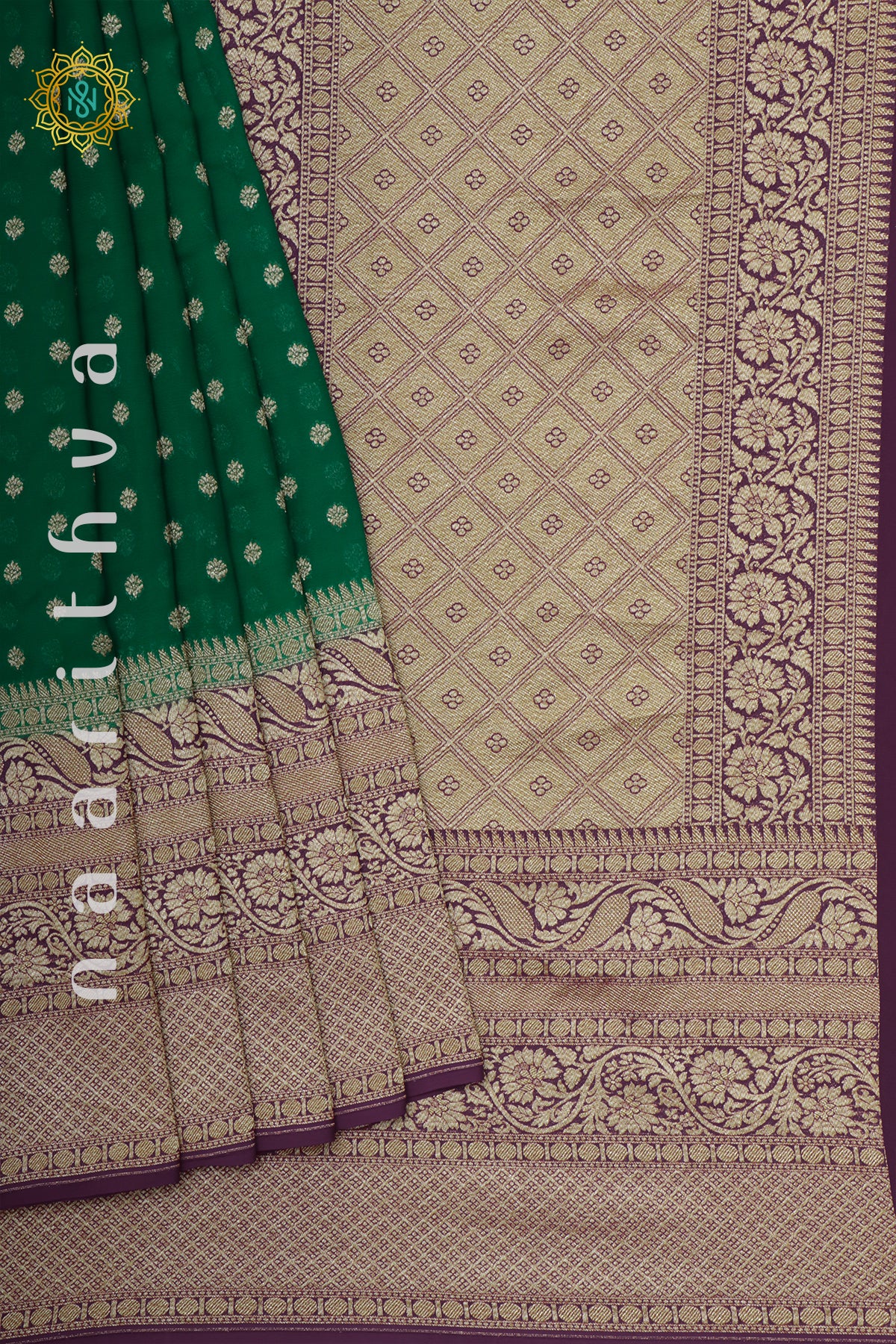 GREEN WITH WINE - PURE BANARASI KHADDI GEORGETTE