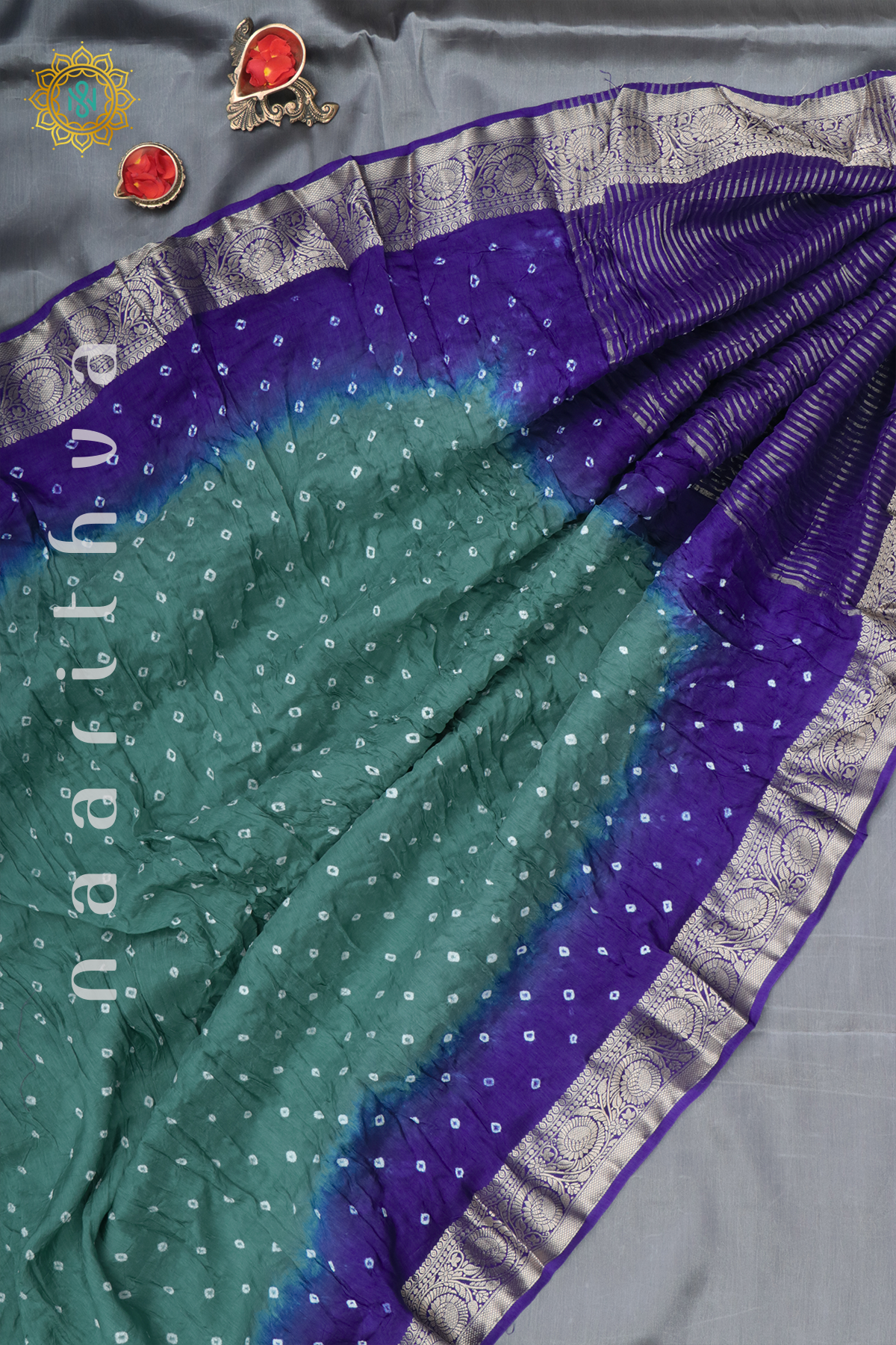 AQUA BLUE WITH ROYAL BLUE - DOLA SILK