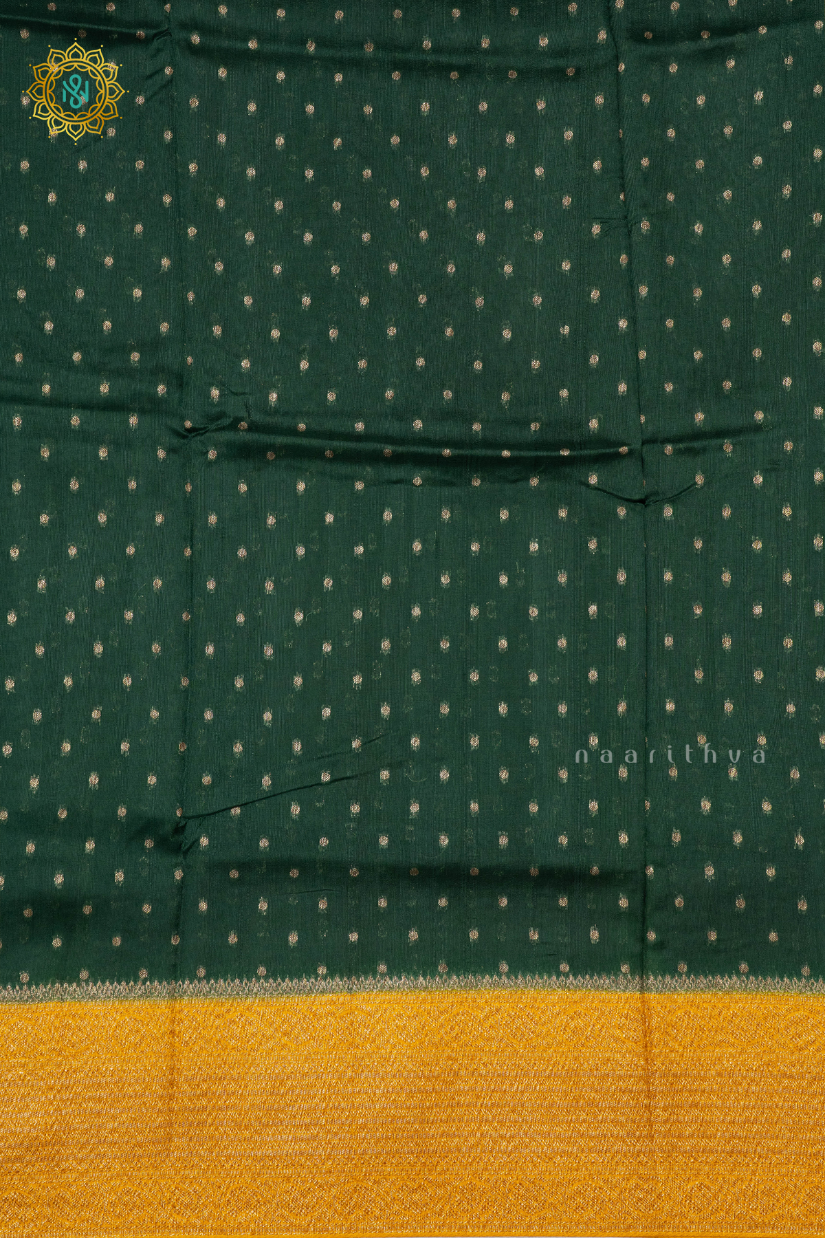 BOTTLE GREEN WITH YELLOW - SEMI BANRASI RAW SILK