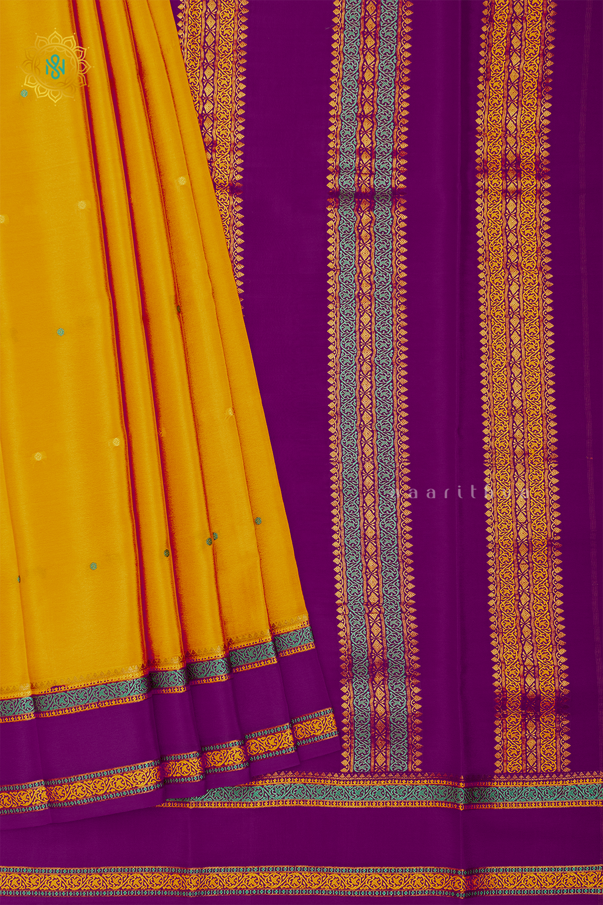 MANGO YELLOW WITH MAGENTA - PURE MYSORE CREPE SILK