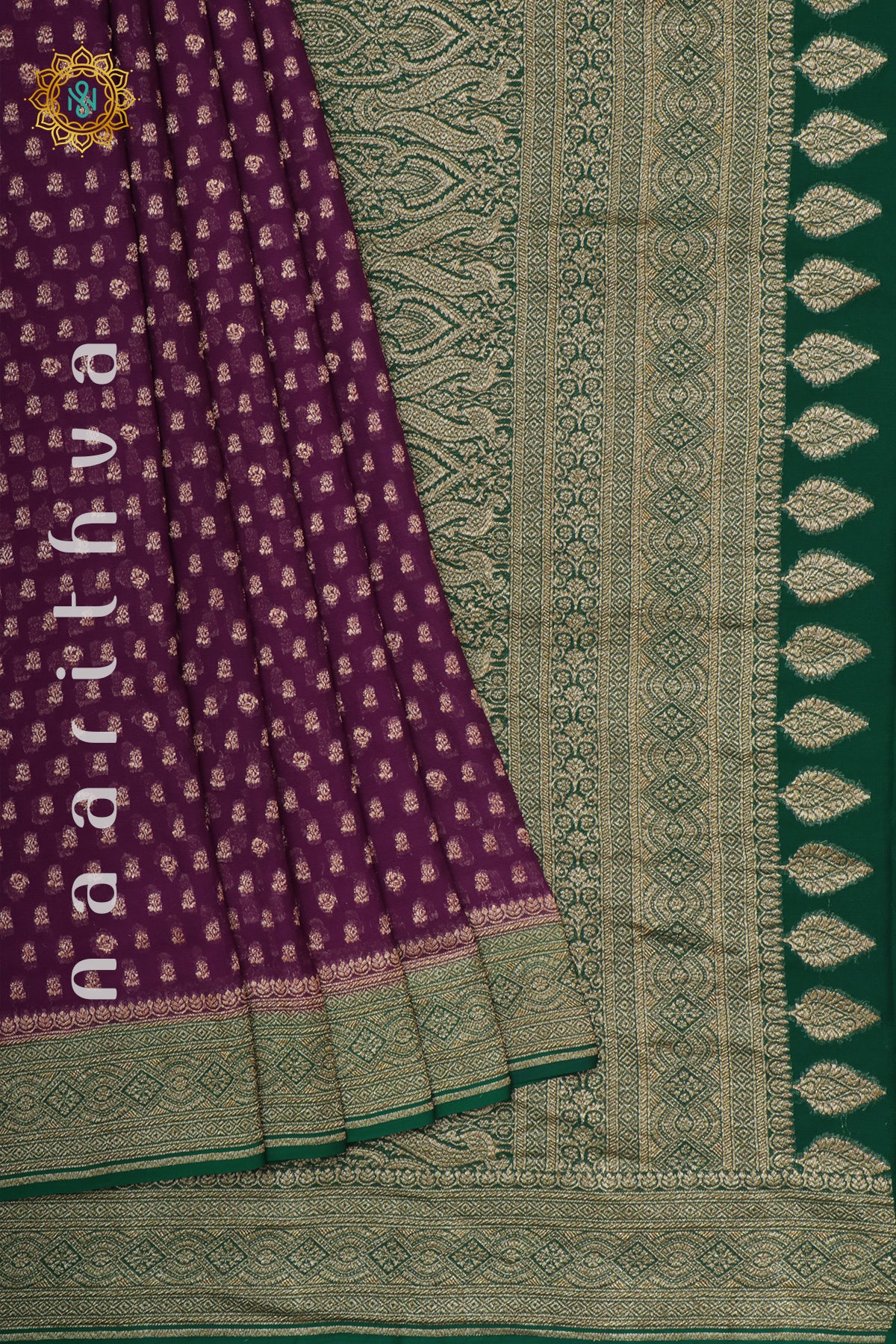 WINE WITH GREEN - PURE BANARASI KHADDI GEORGETTE