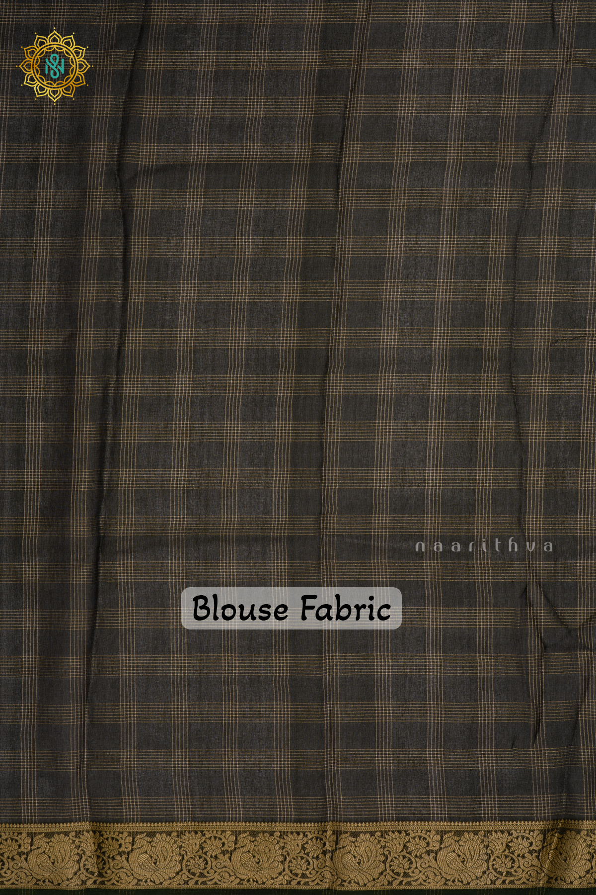 Bottle Green Semi Georgette Saree With Zari Checks Body, Printed Buttas And Zari Border
