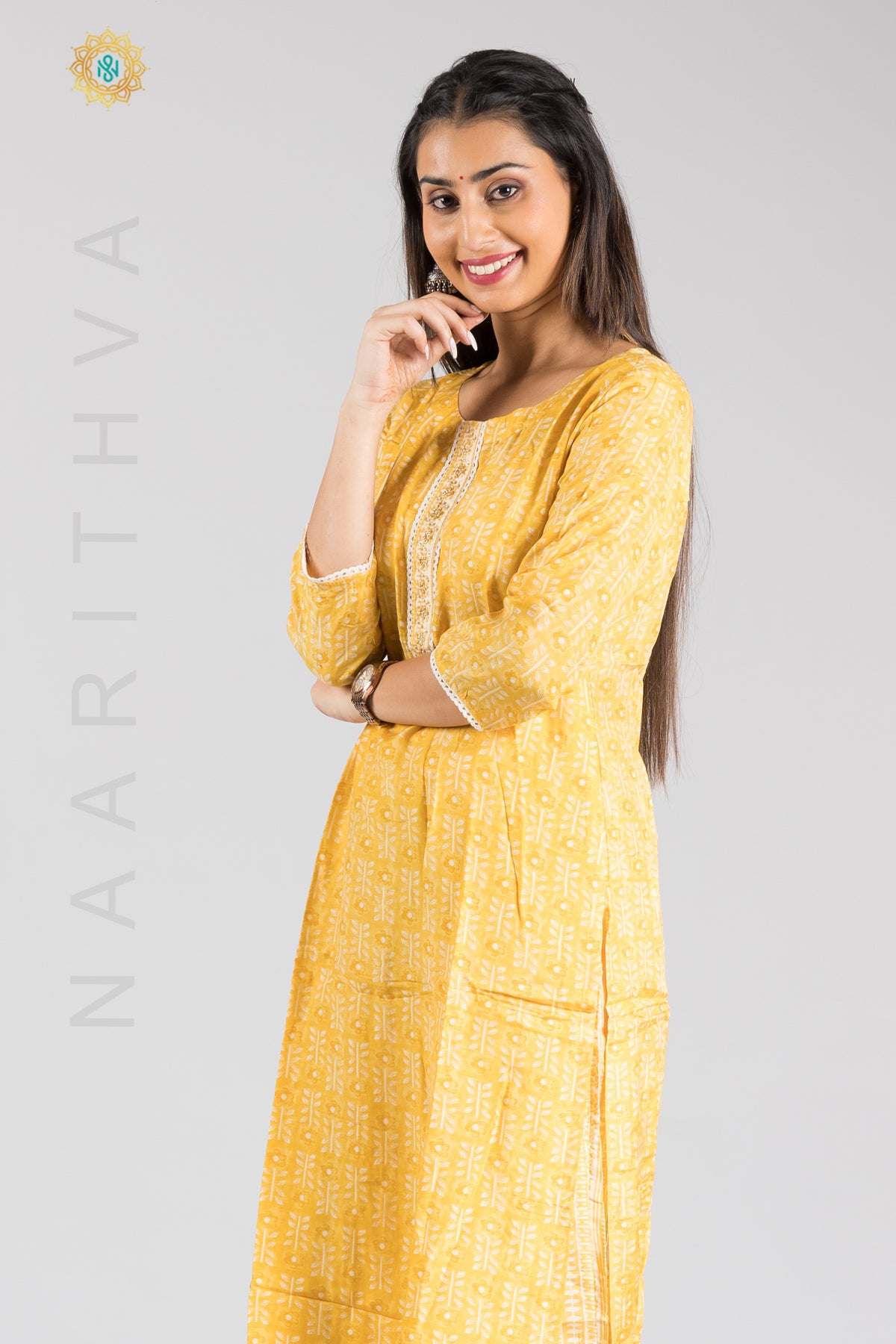 Buy Nargis handblock print kurti in Yellow Online - KARMAPLACE — Karmaplace