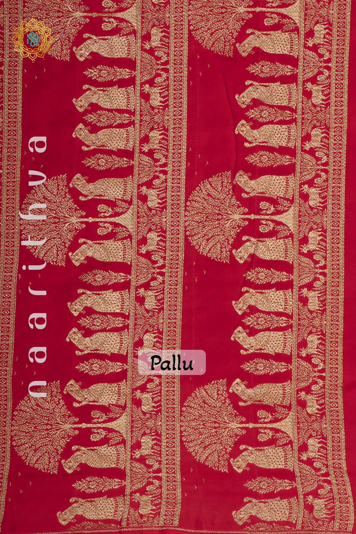 RED WITH GREEN - PURE BANARASI CREPE SILK