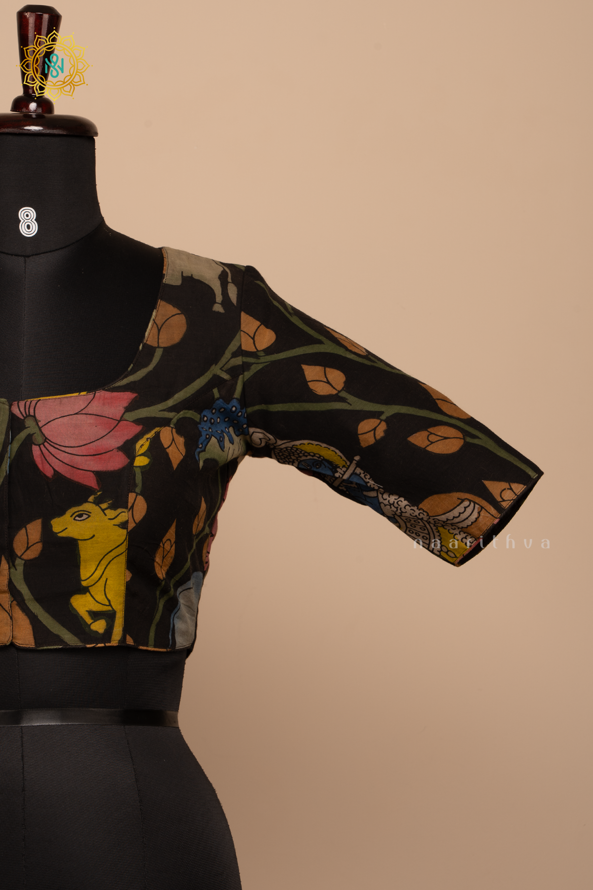 Black - Pure Silk Hand painted Pen kalamkari readymade blouse